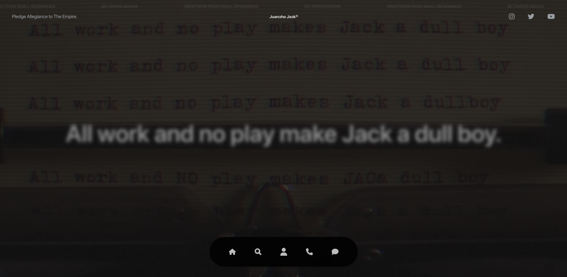 A screenshot of Juancho Jack’s website, featuring blurred text, a still image of a looping video, and a navigation bar.