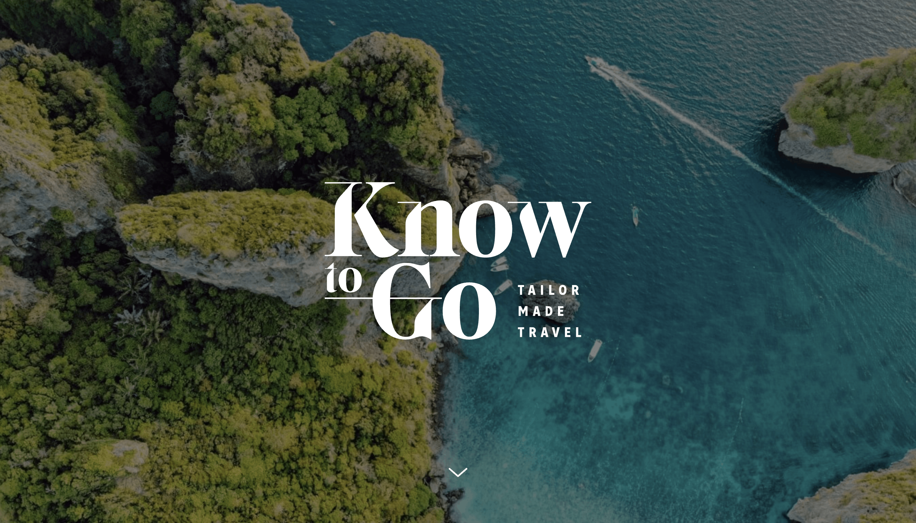 A screenshot of Know to Go’s website with an aerial shot of a boat crossing the sea near a wooded shoreline.