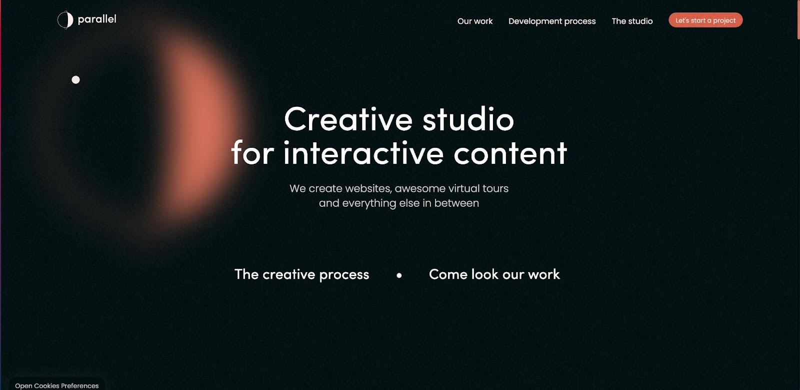 An image of the Parallel website homepage. The headline reads "Creative studio for interactive content."
