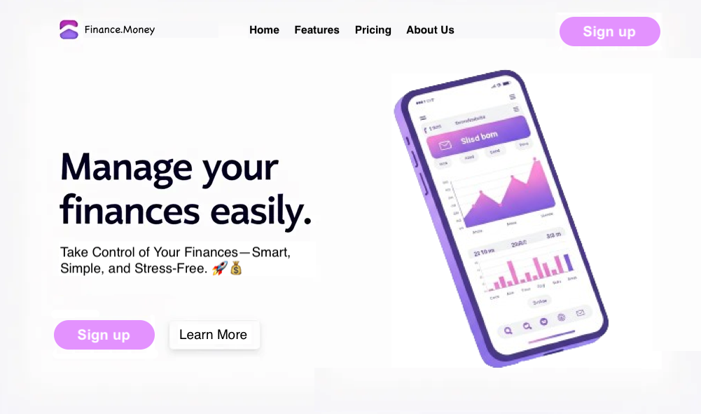Similar mock website to the one before it, but now optimized with changes to the Sign Up call to action button