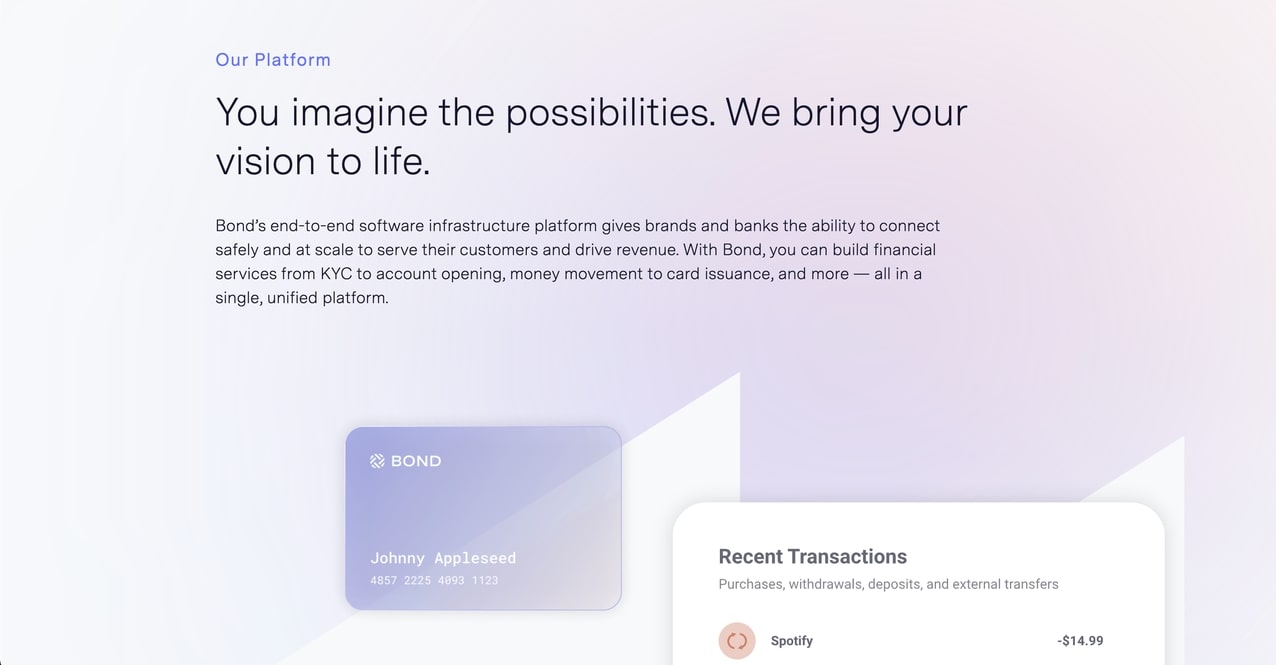 An image of Bond's "platform"section of their website.