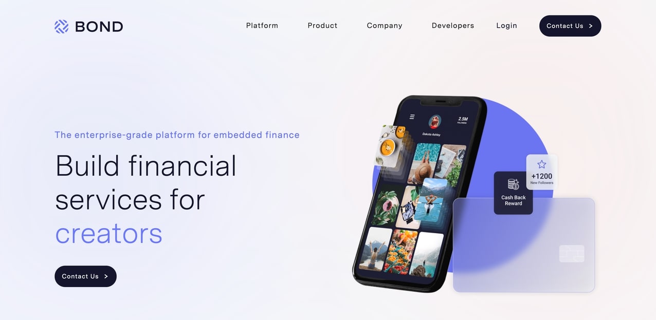 An image of Bond's new home page — built in Webflow.