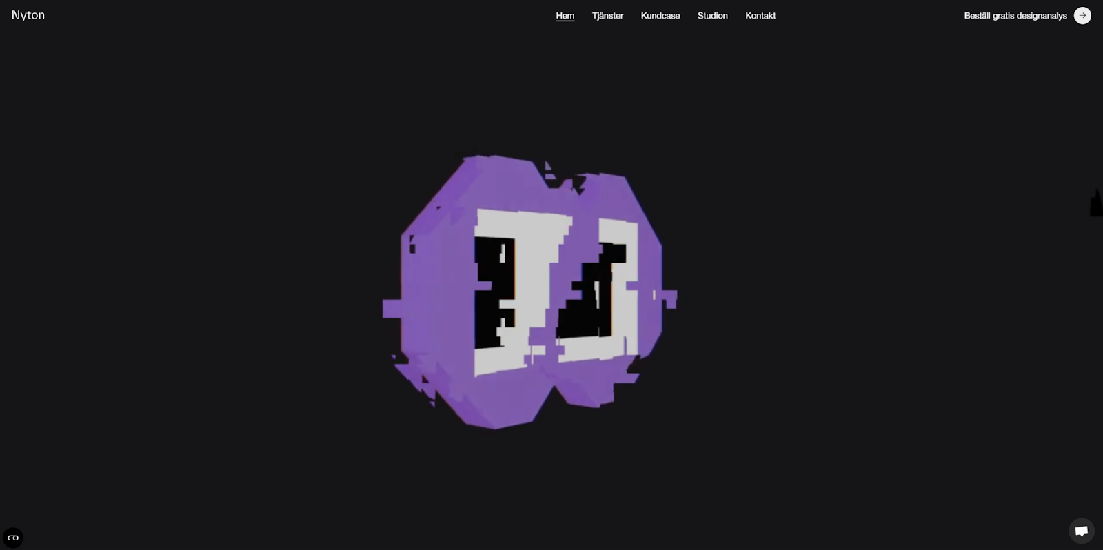The Nyton homepage begins with a video that features pixelated purple eyes.