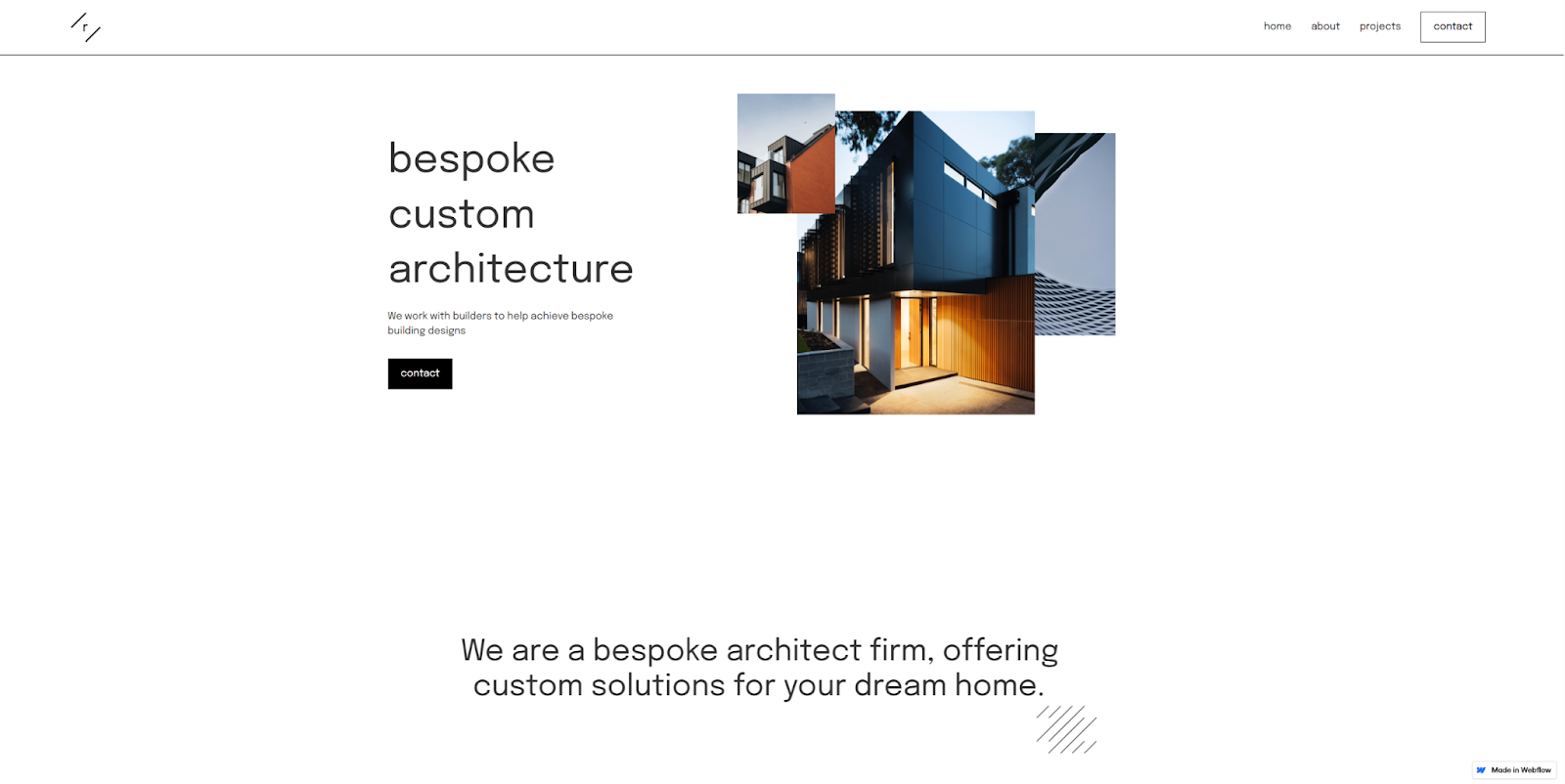 The Rule Studio homepage showcases some of its past work beside the headline “bespoke custom architecture.”