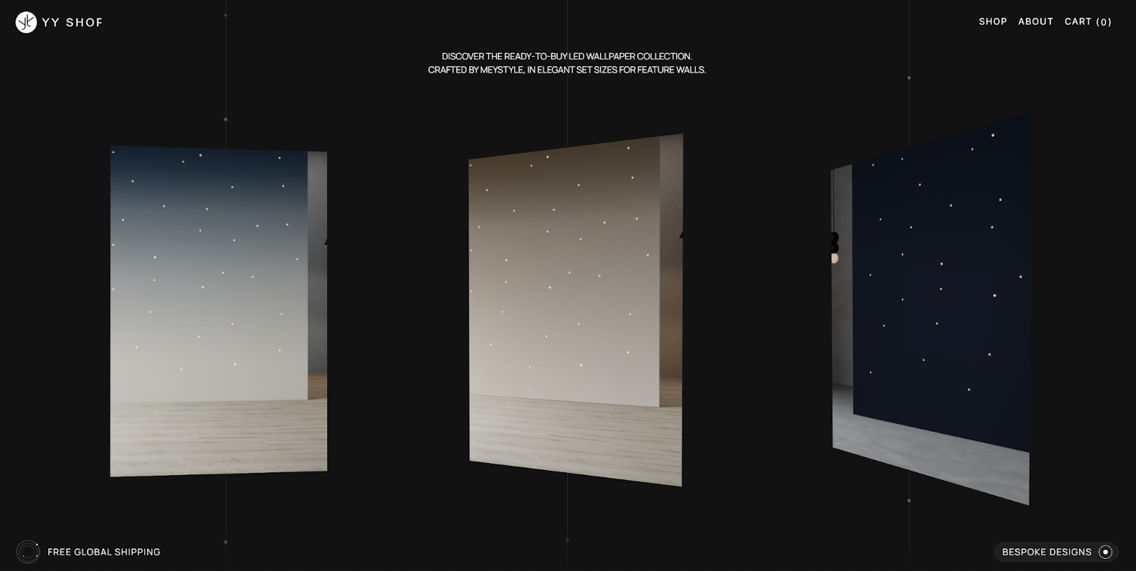 The YY Shop homepage is a gallery showing off the retailer’s designs.