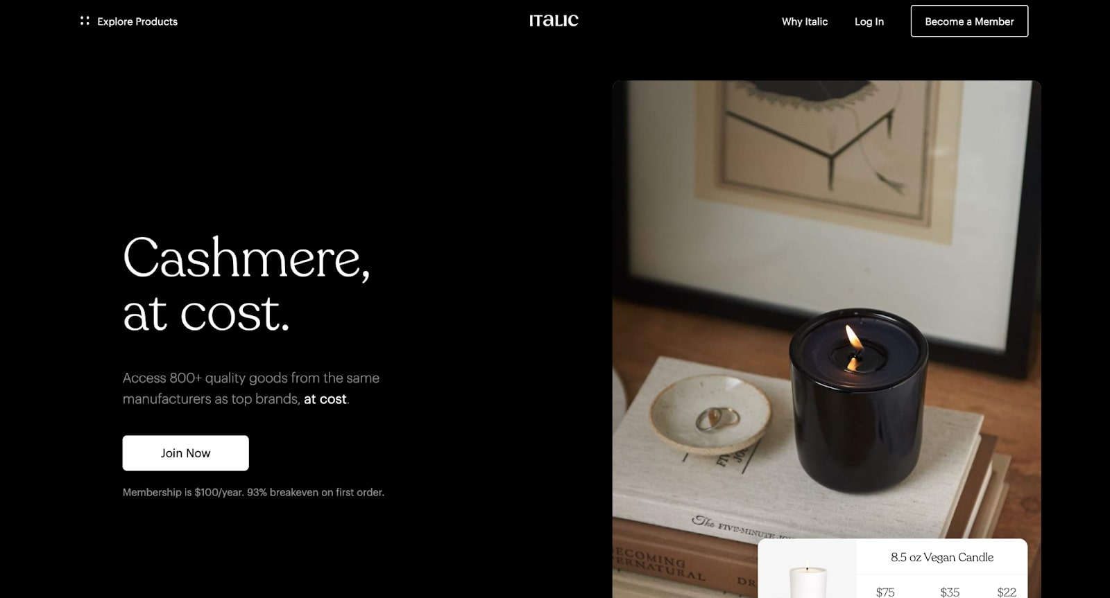 An image of Italic's home page.