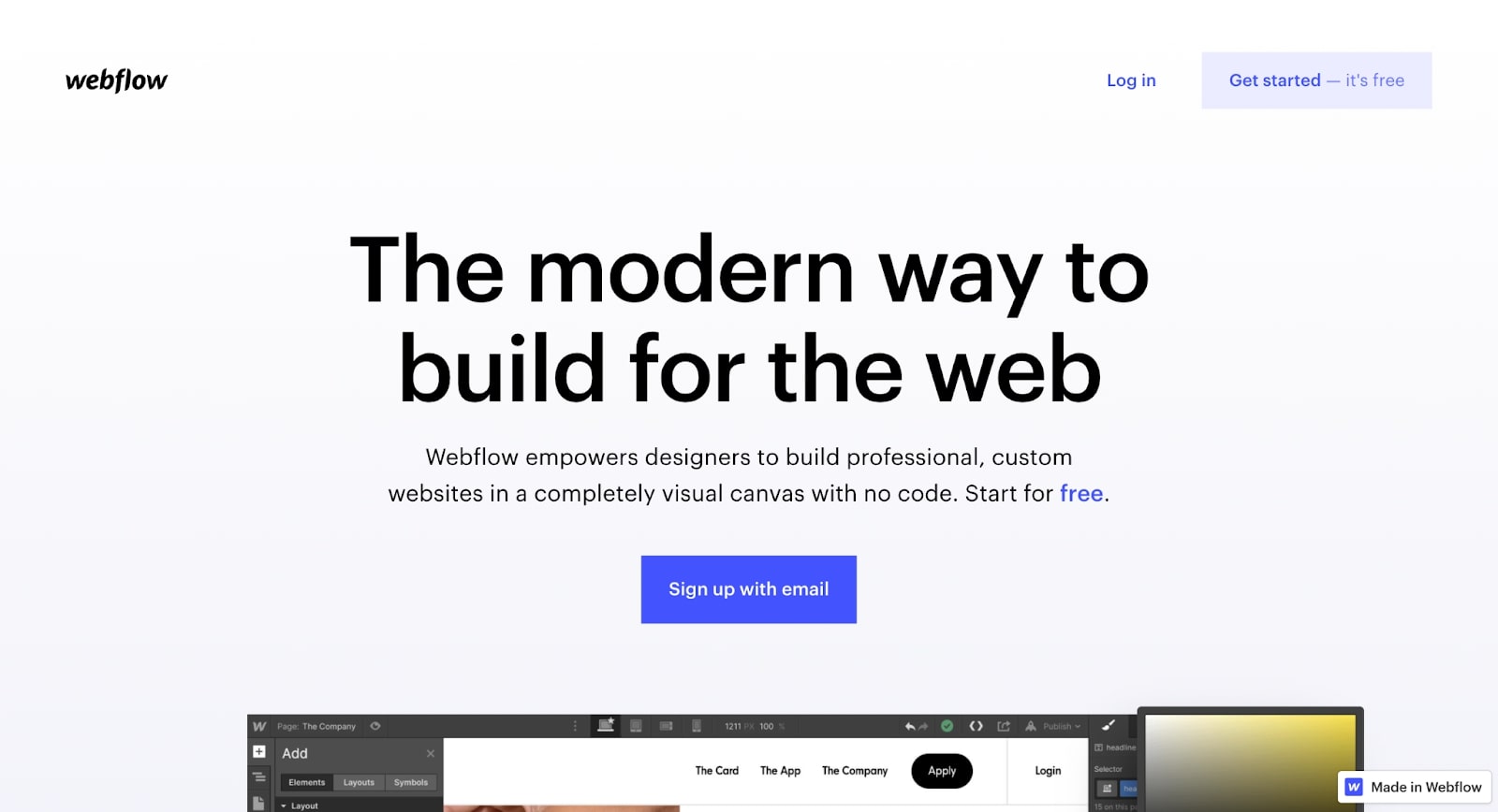 An image of the Webflow home page.
