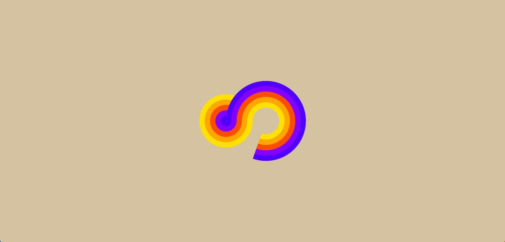 Hypnosis animation still, showing a rainbow curving into an infinity symbol
