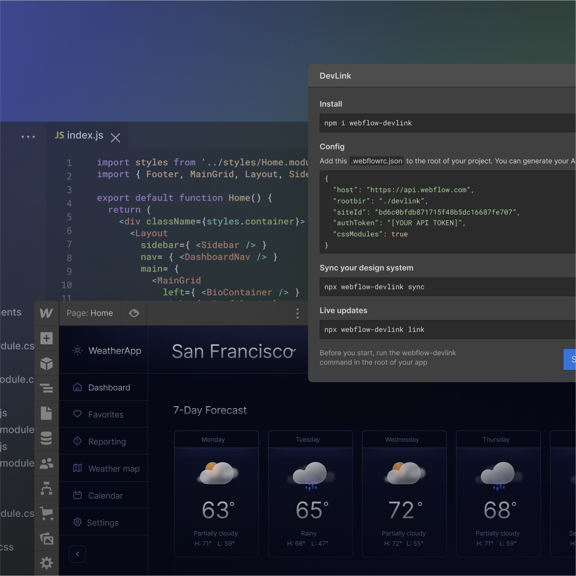 Screenshot showcasing Devlink and Webflow Designer