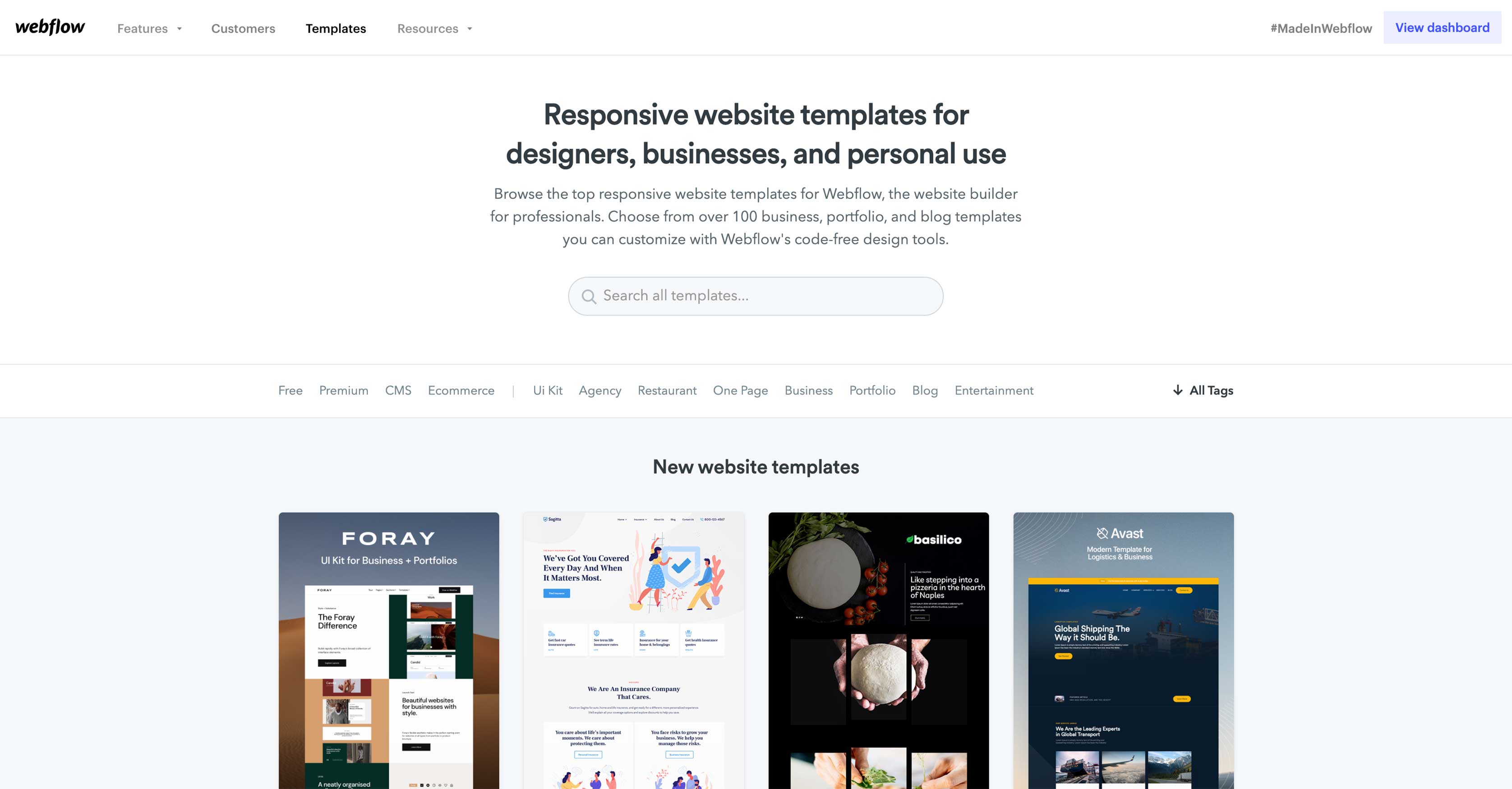 webflow template marketplace