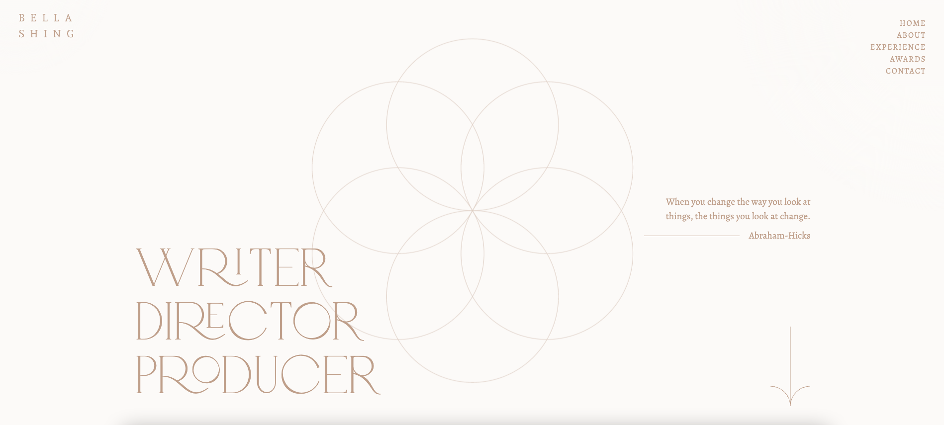 A screenshot of Bella Shing’s website, with decorative typography and fineline designs.