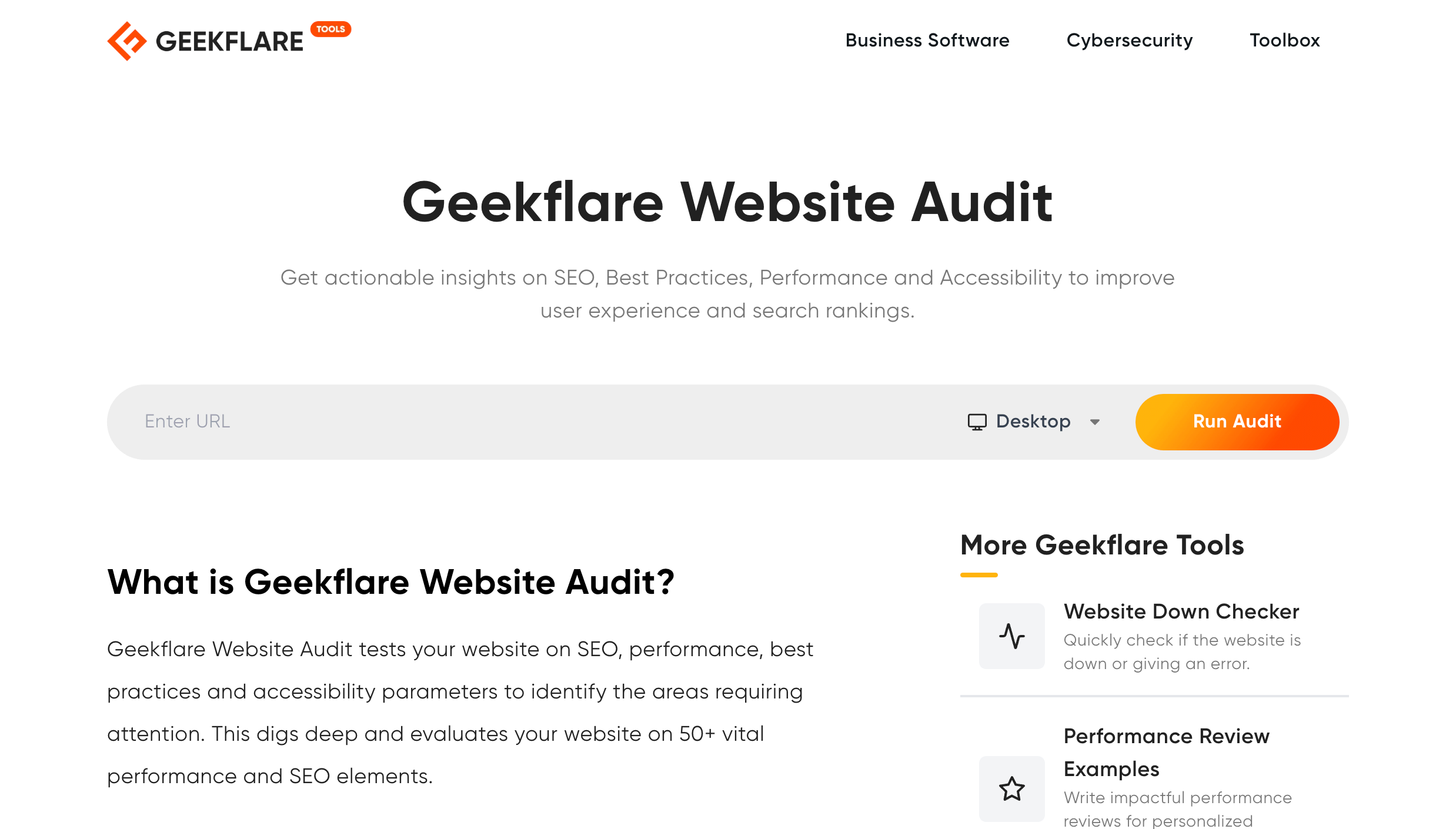 Geekflare's Website Audit tool