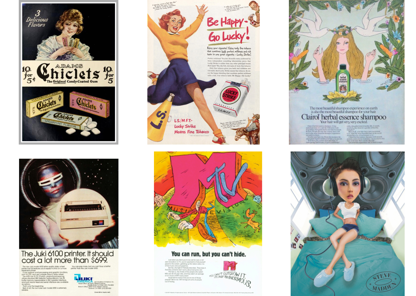 An image of different ads throughout time.