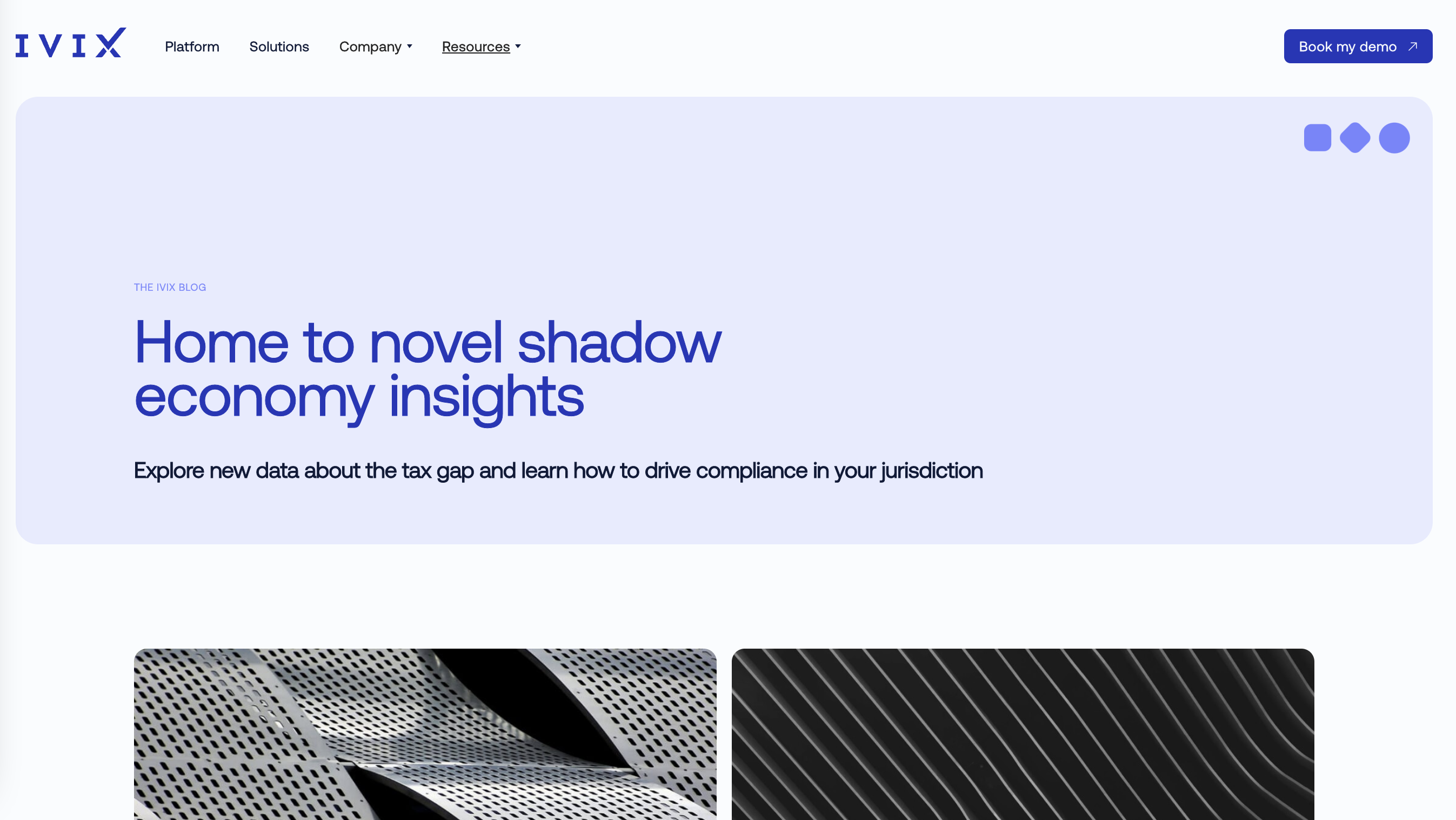 A screenshot of IVIX’s blog showing a minimalist design with sans serif text, muted colors, and a “Book my demo” CTA in the top right-hand corner.