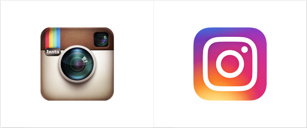 Instagram logo before and after the logo redesign.