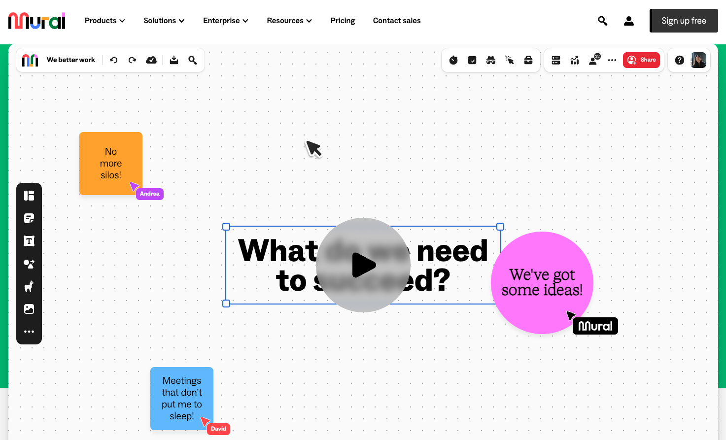 A screenshot of Murals interactive homepage.