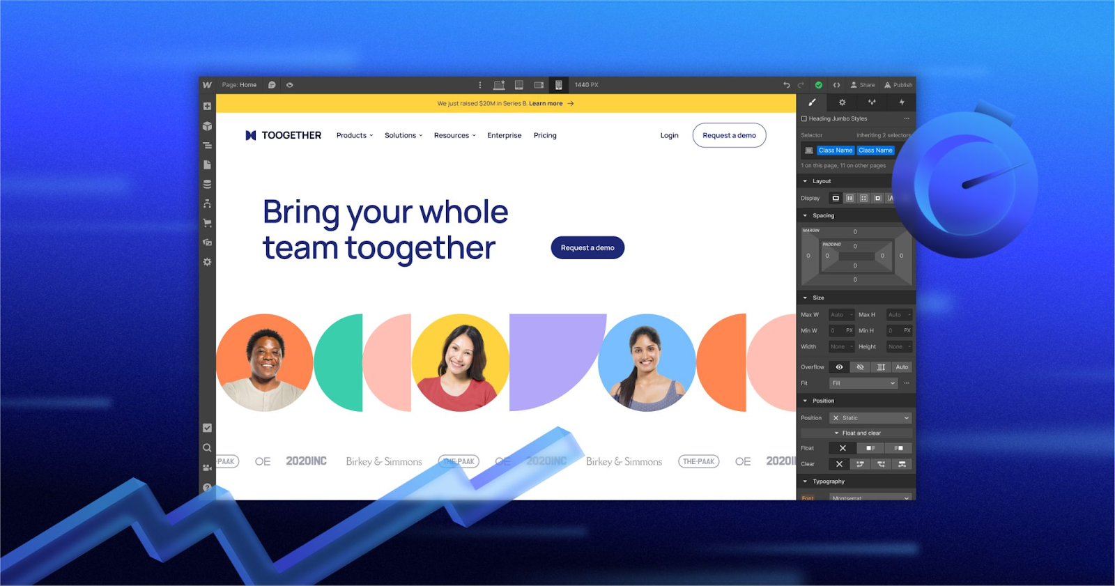 An image of the Toogether site in the Webflow Designer.