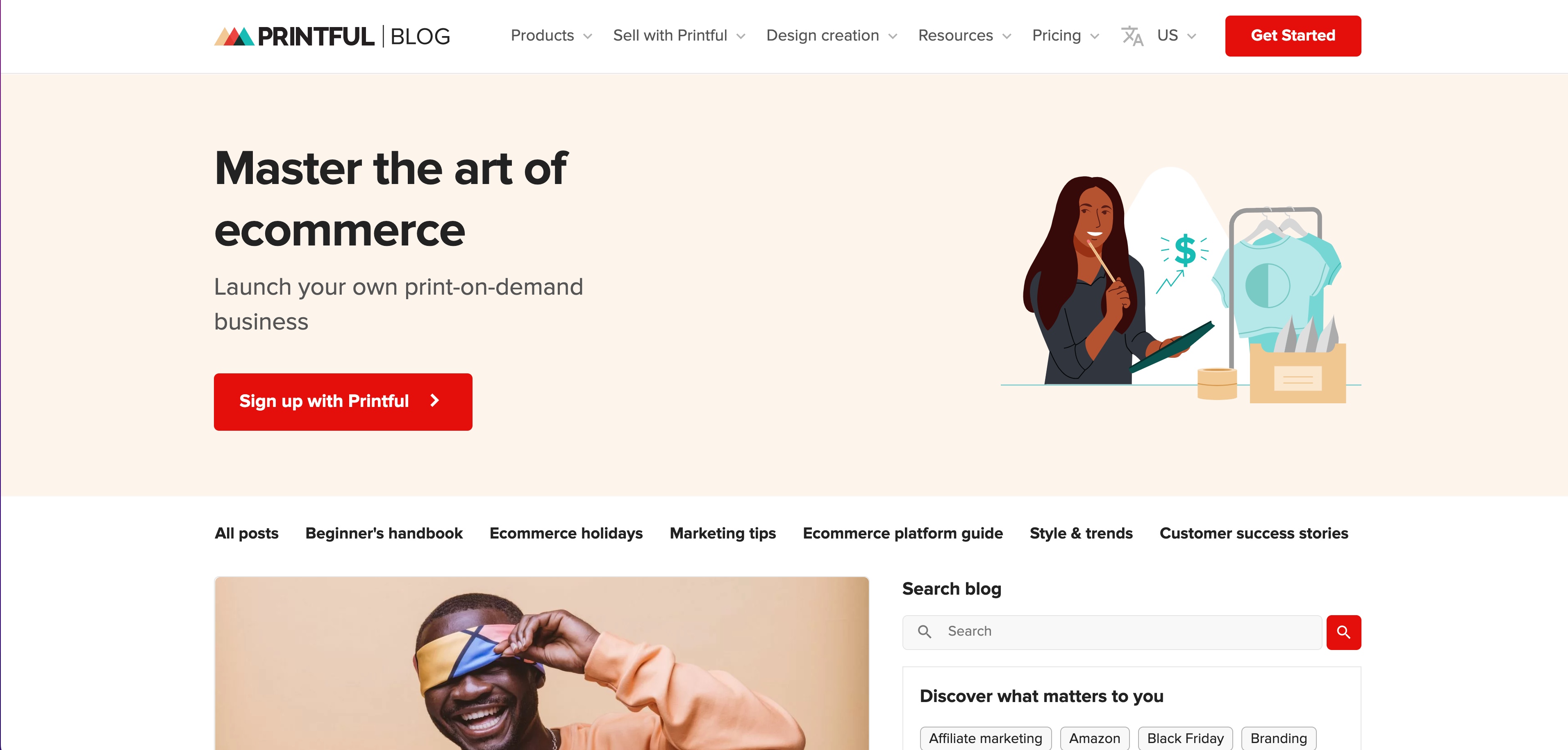 Printful blog homepage