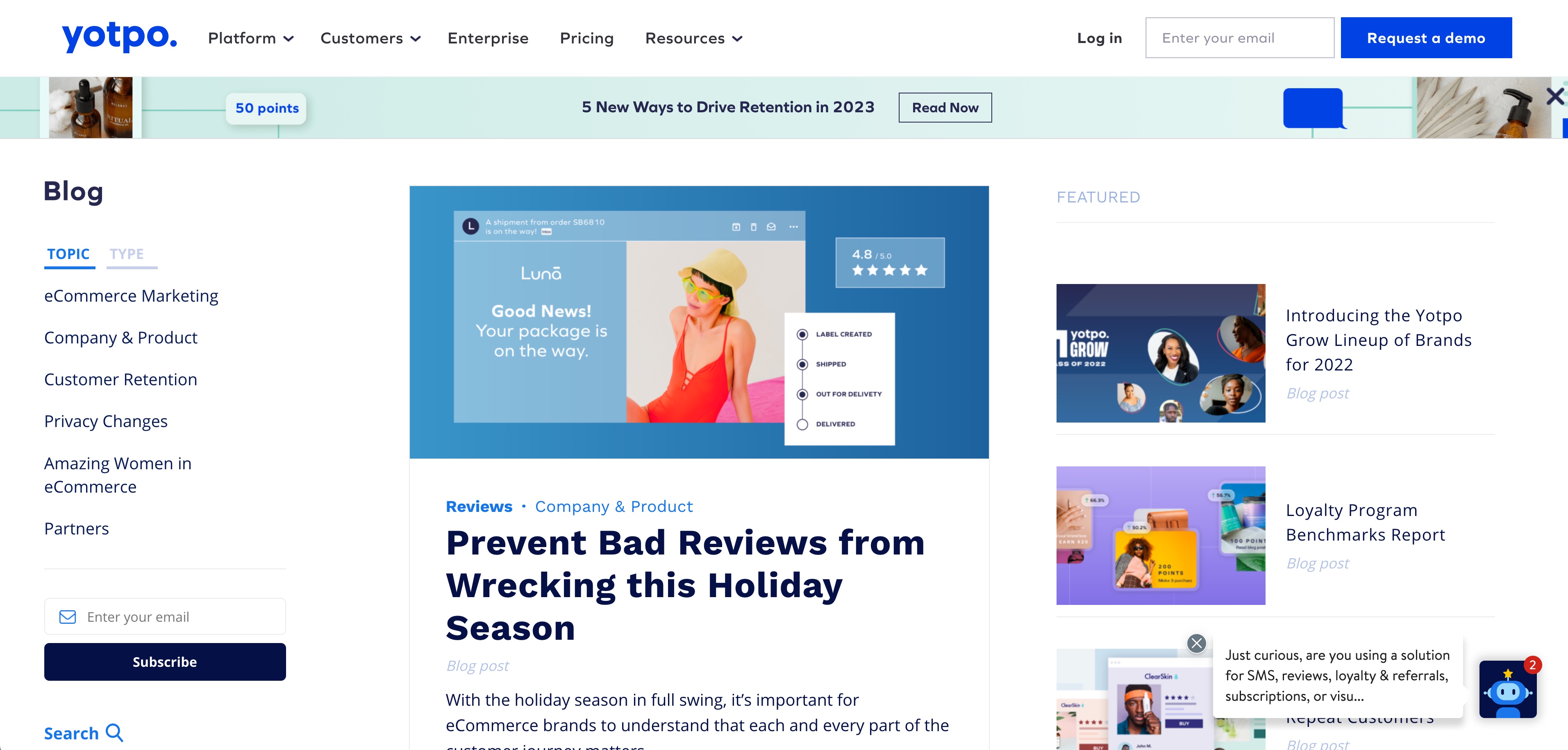 Yotpo blog homepage