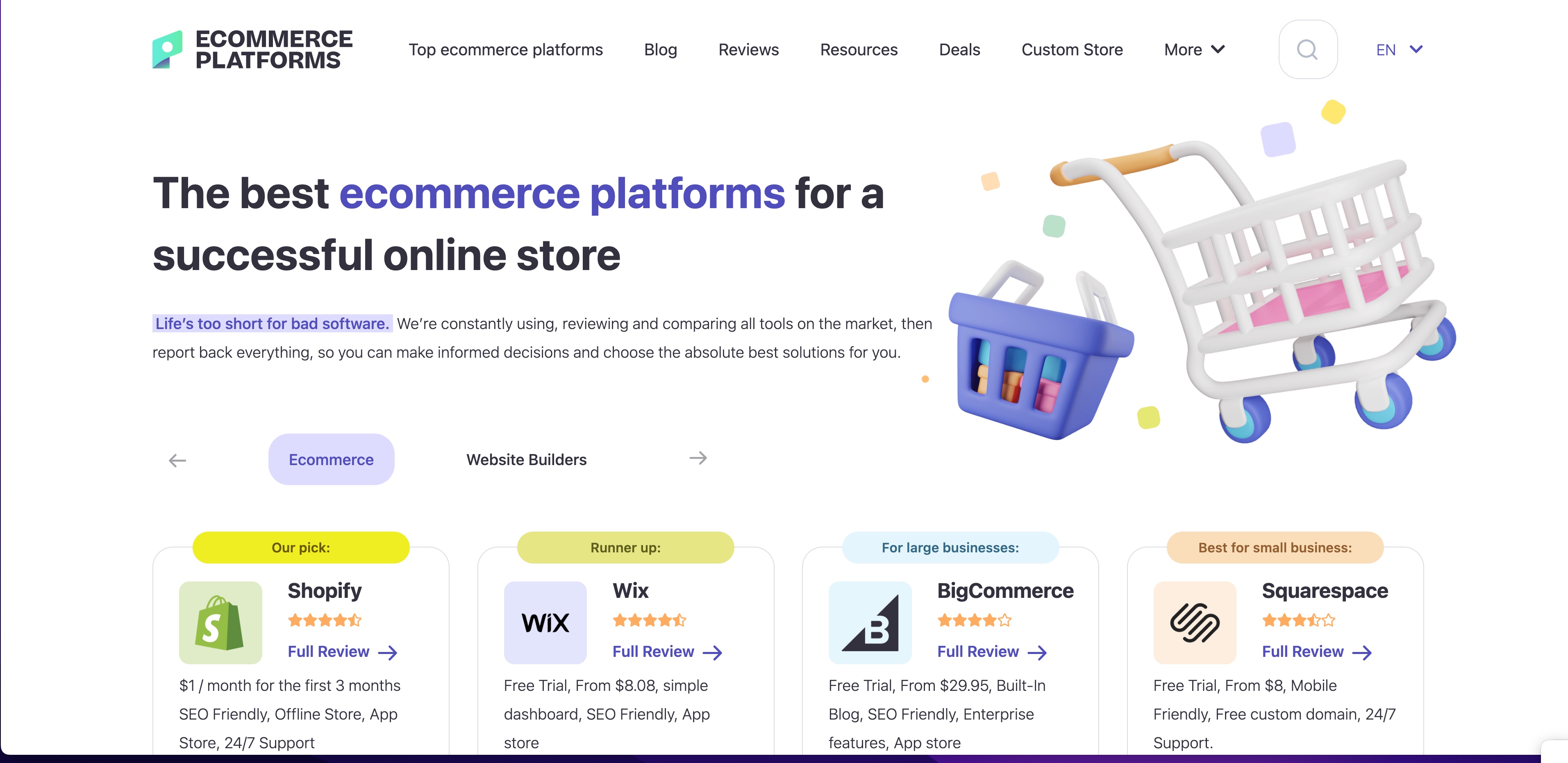 Ecommerce platforms homepage