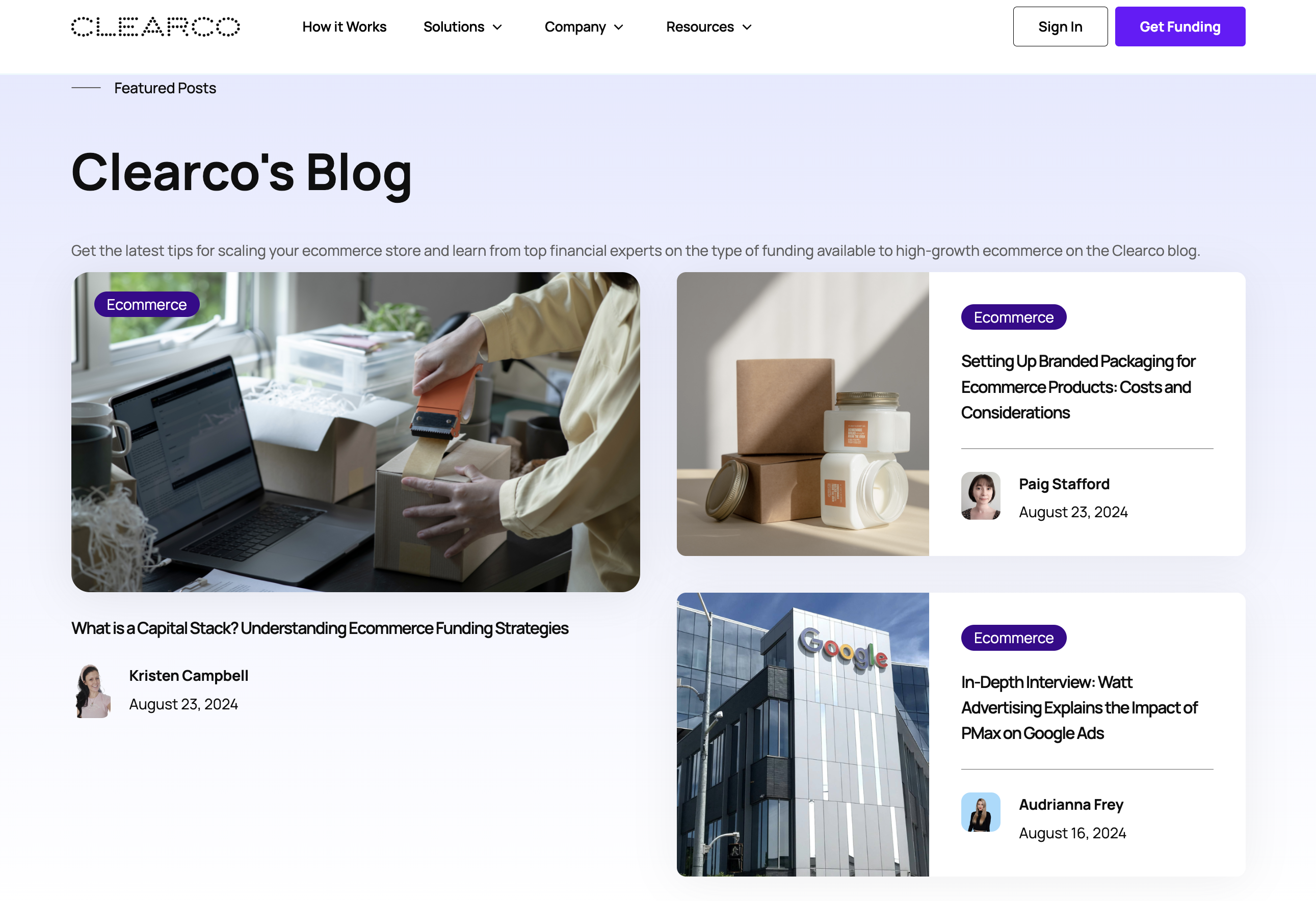 The Clearco blog homepage