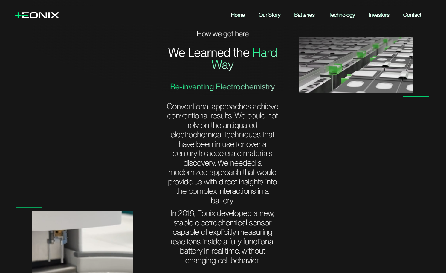 Section of the Eonix about us page titled “Re-inventing electrochemistry.”