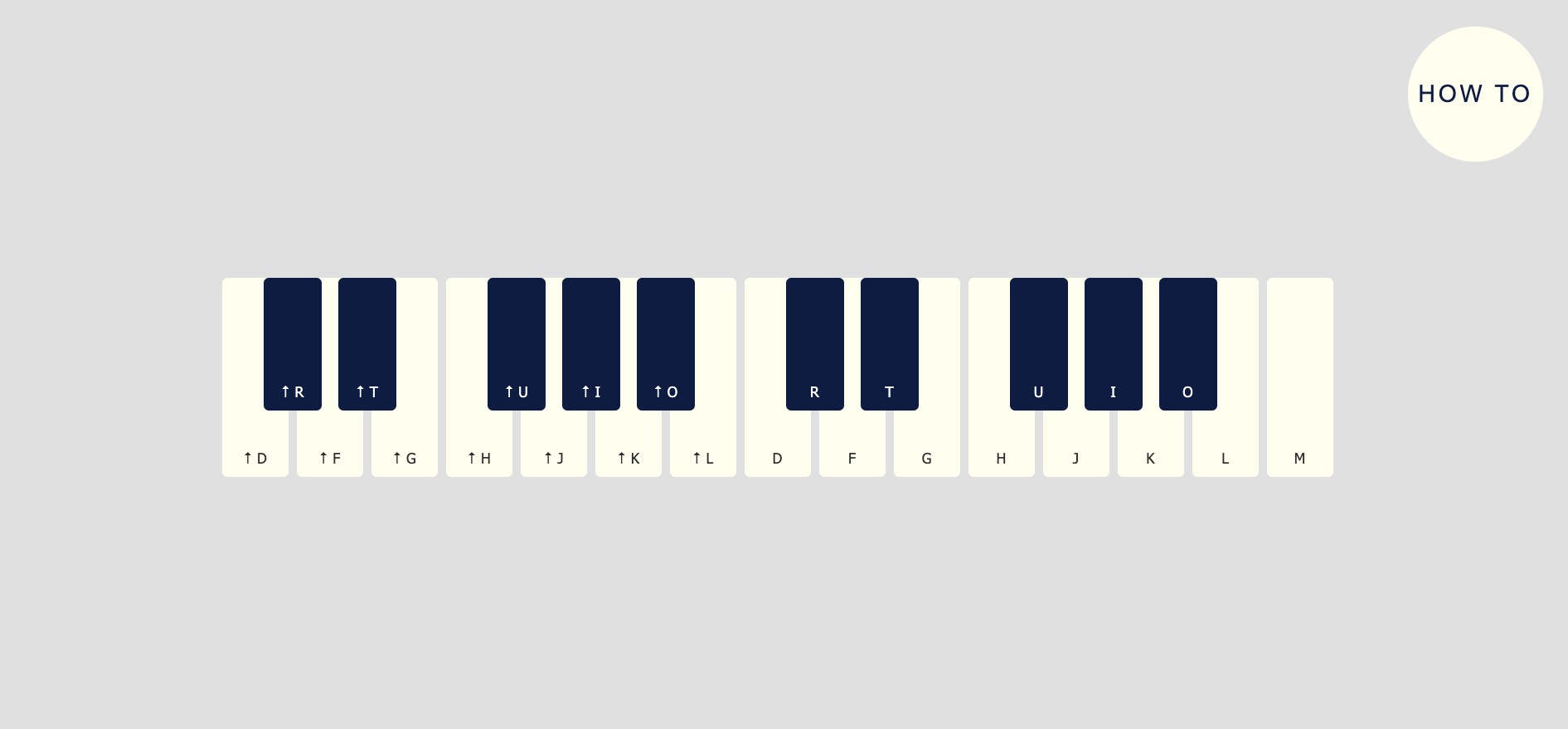 Animated Synth keyboard with letters indicating which keys on a computer keyboard correspond to the synth keyboard.