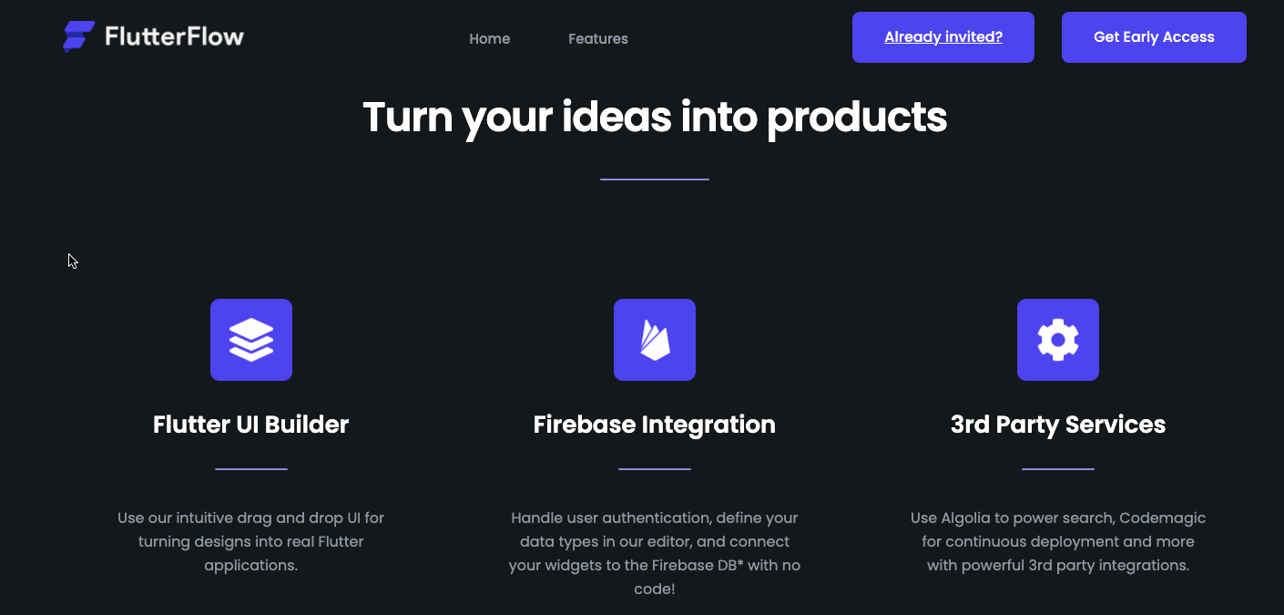 A gif showcasing the subtle animations on the FlutterFlow website.