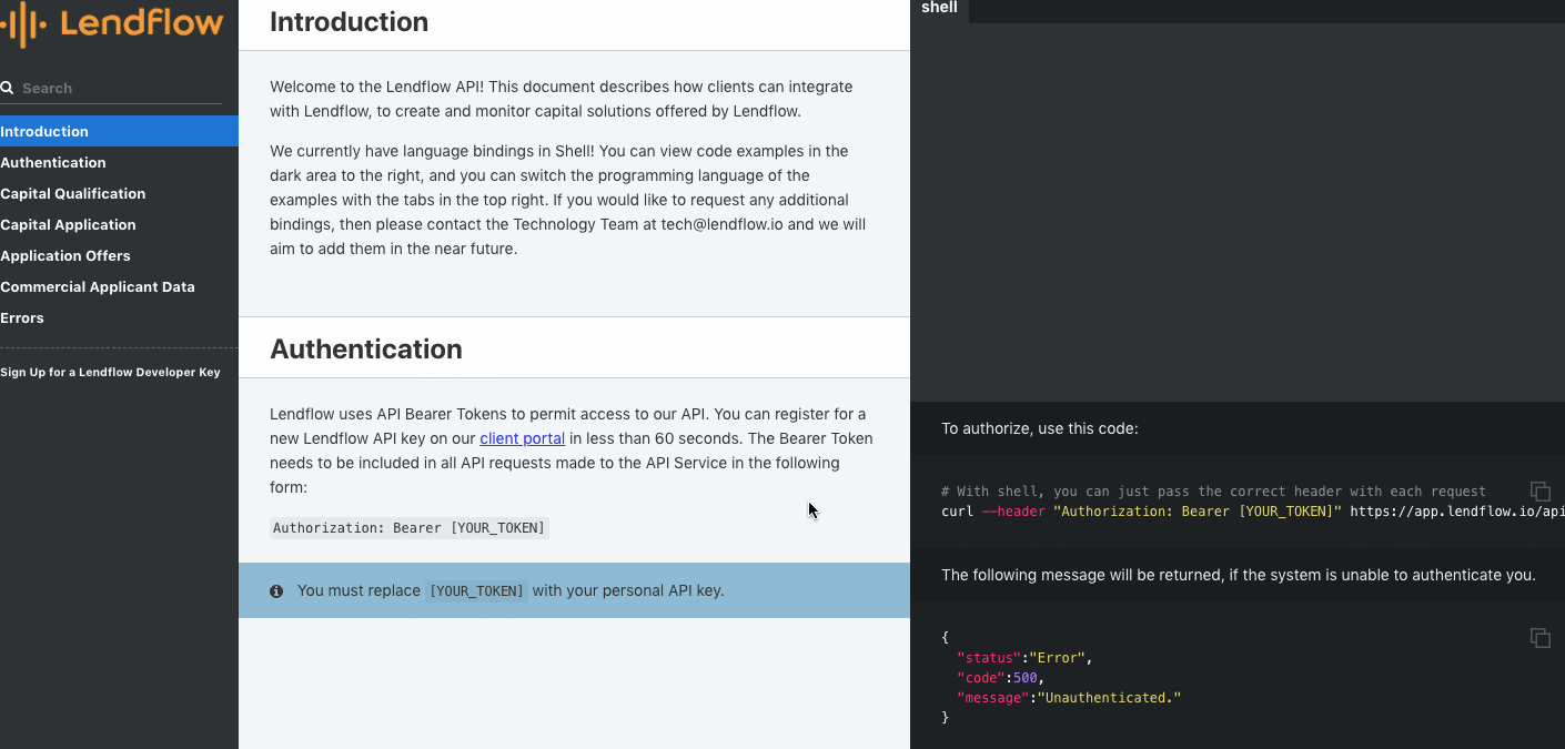 A gif of Lendflow's API documentation.