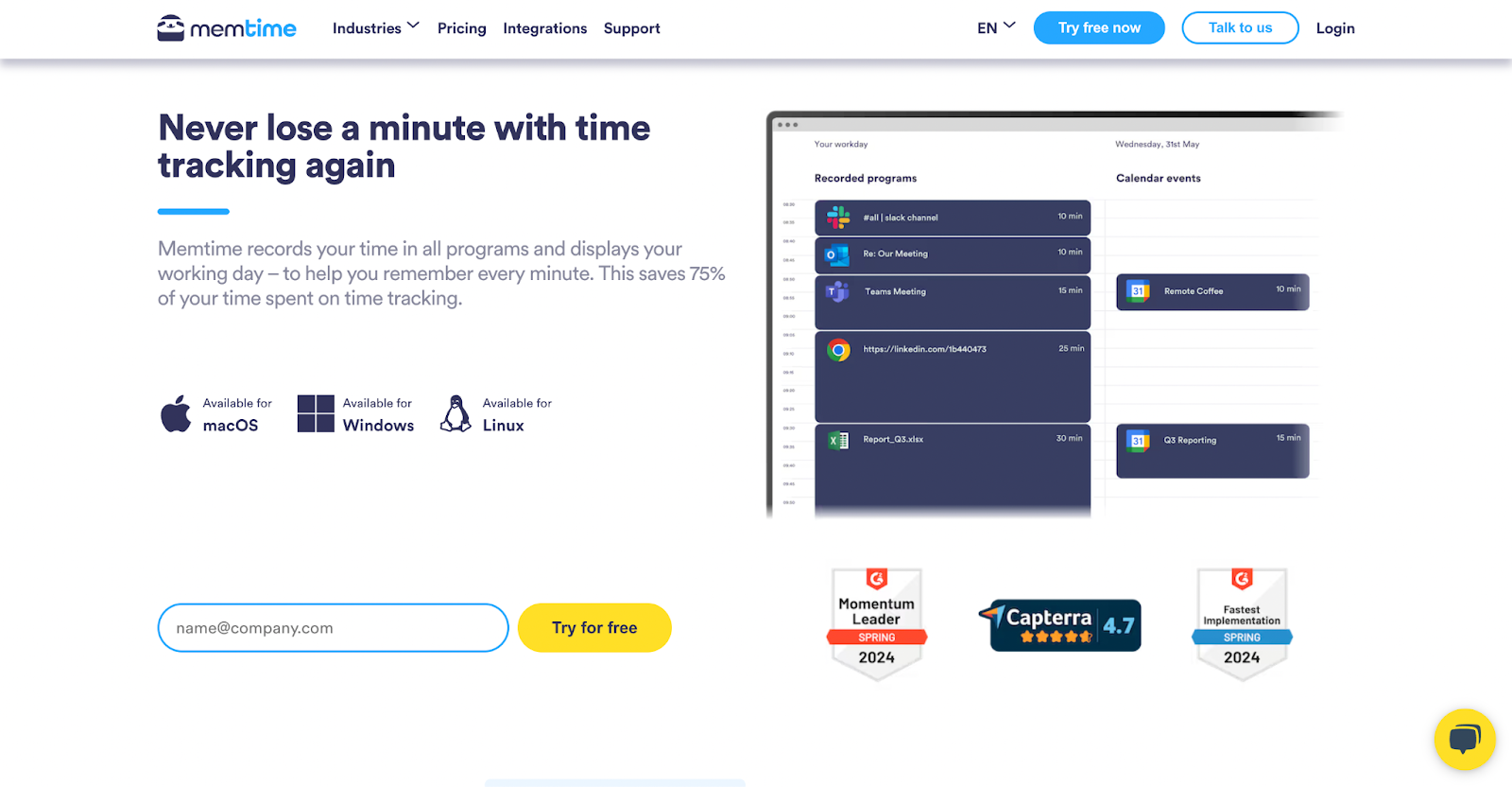 An image of Memtime’s website homepage.