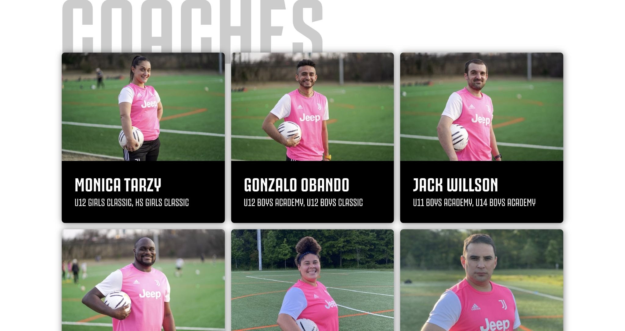 An image of the coaches page on the Juventus Academy DC website.