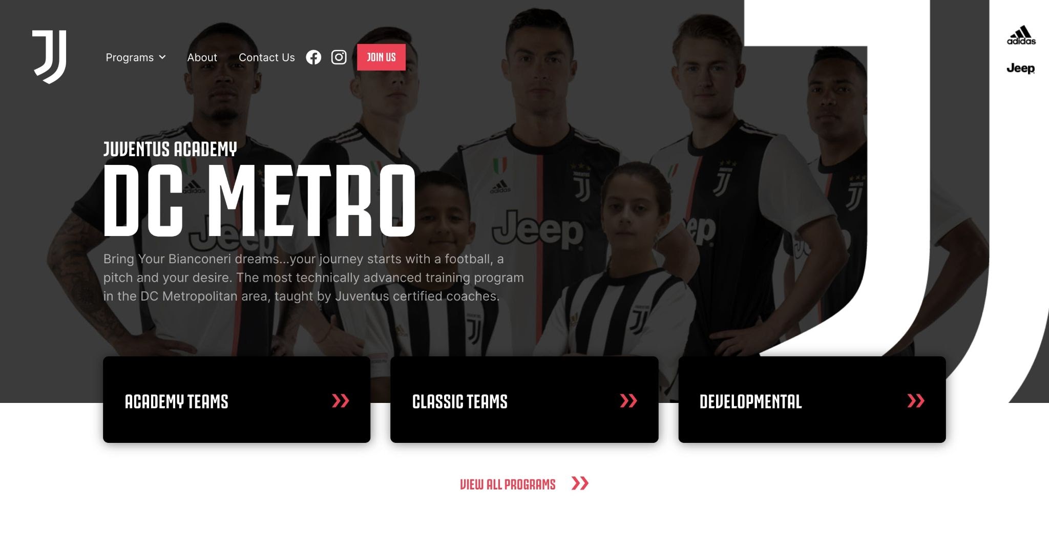 An image of the Juventus Academy DC website.