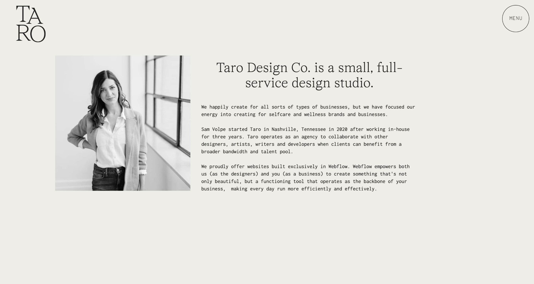 An image of the Taro Design Co. about section.