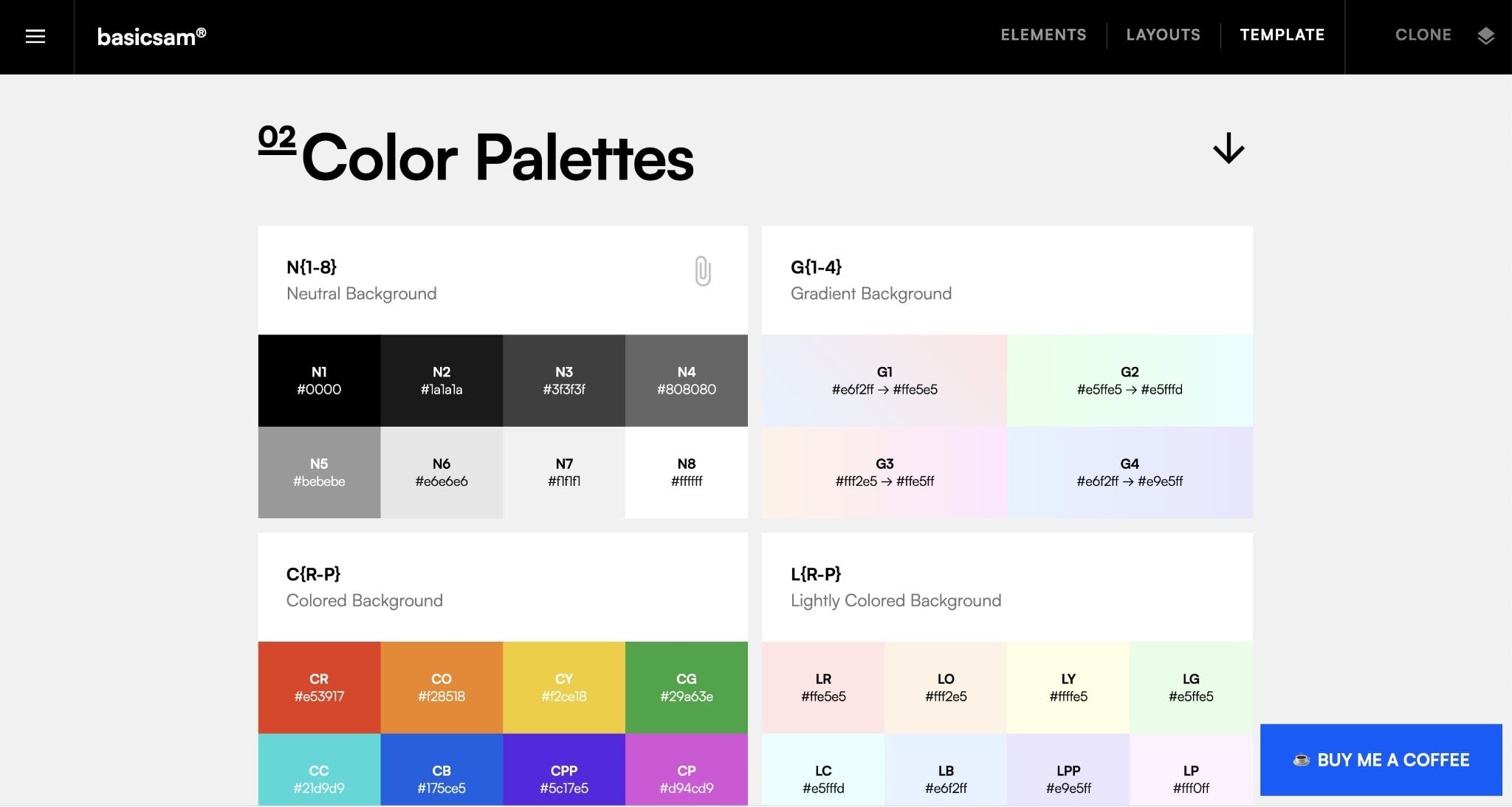 An image of the Color Palette's section in the Style Guide template.