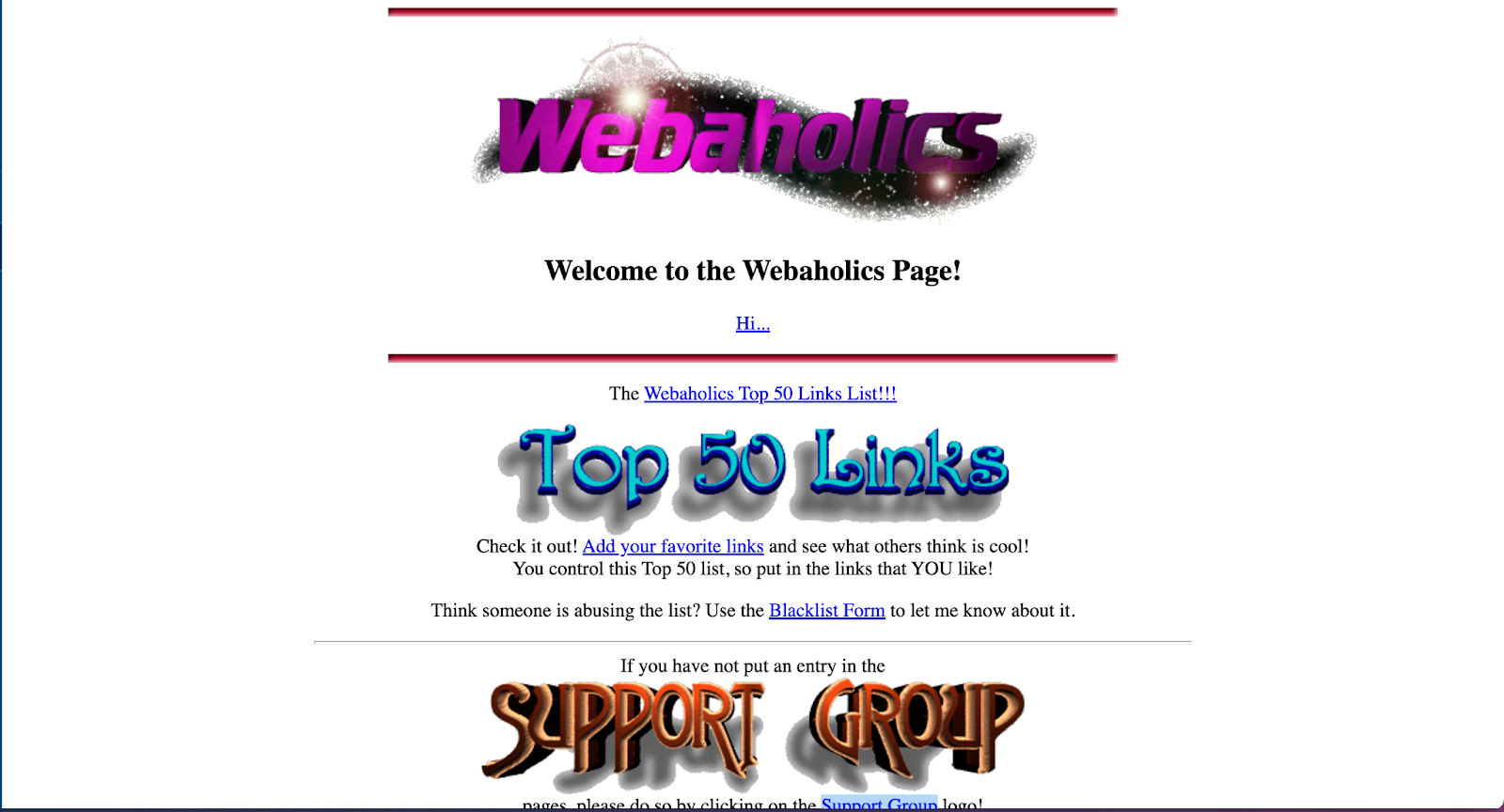 An image of the Webaholics home page.