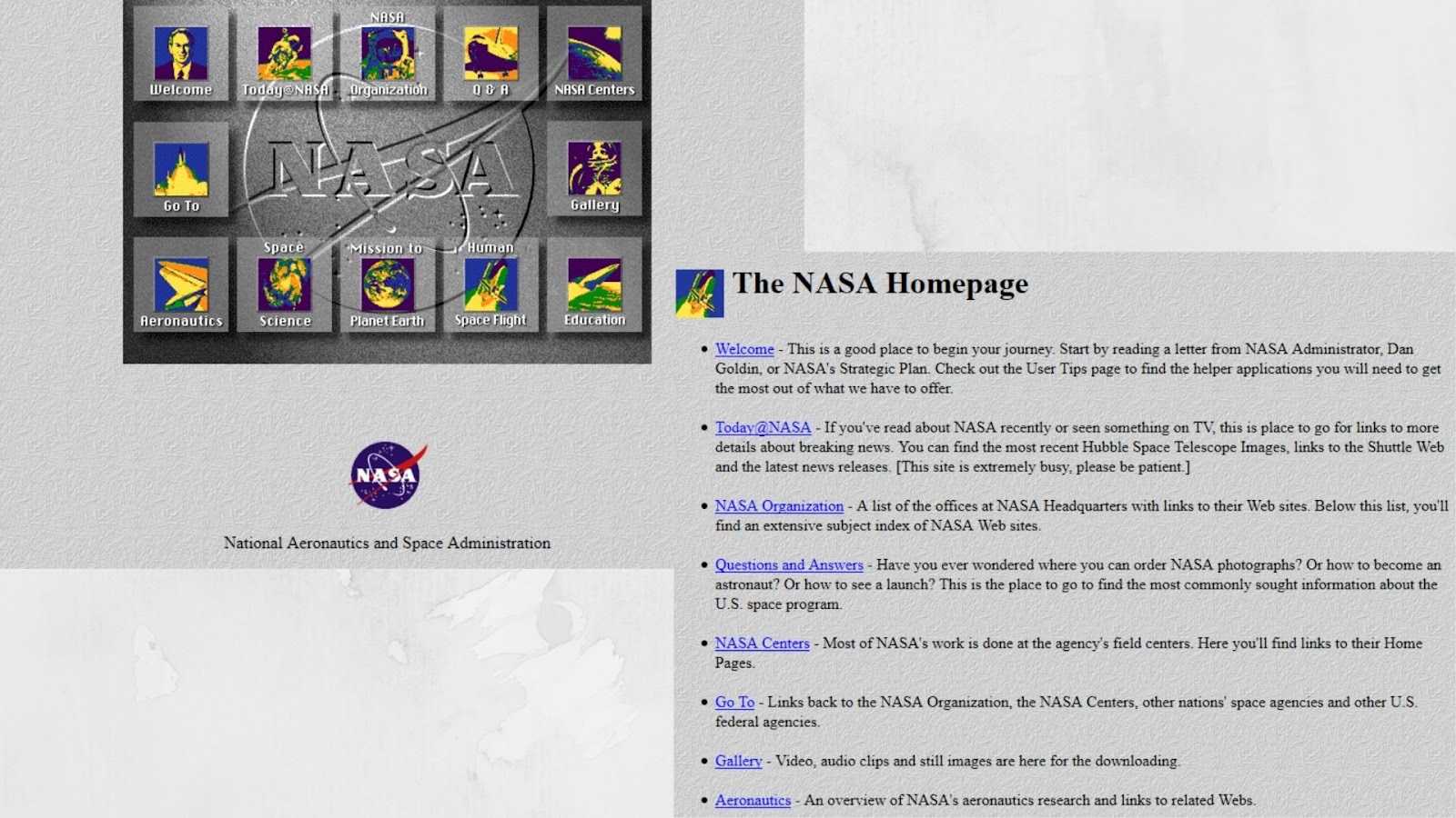 An image of the original NASA website.