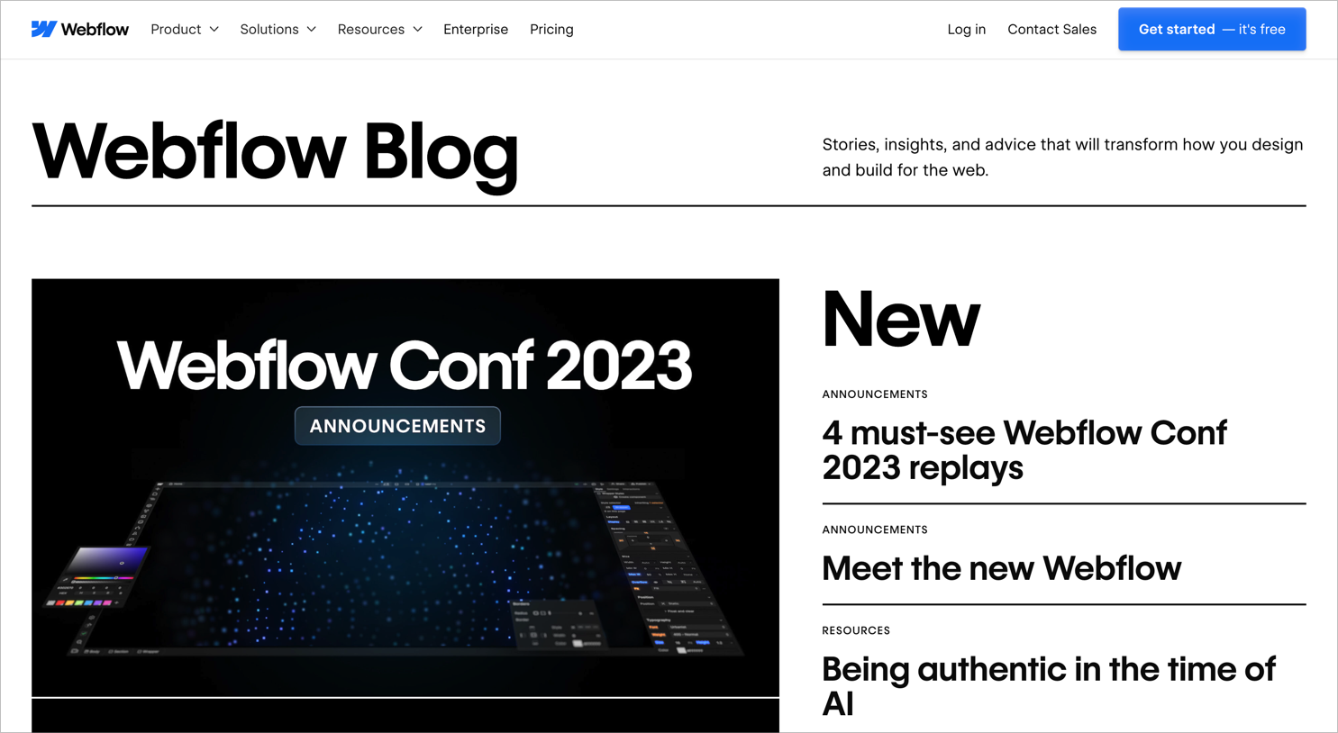Webflow blog homepage screenshot.