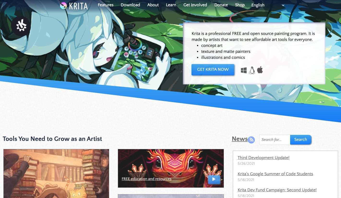 An image of the Krita website.