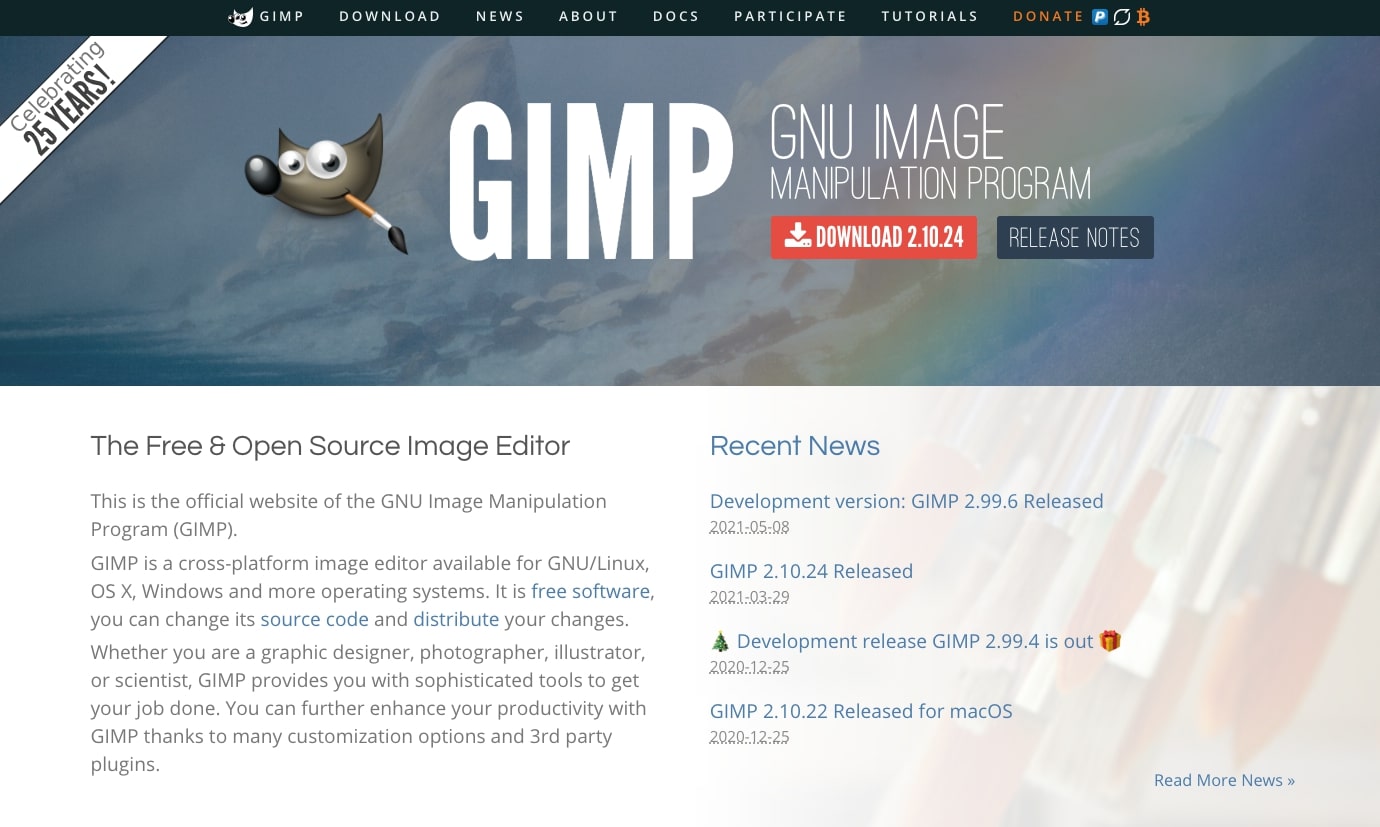An image of the GIMP website.