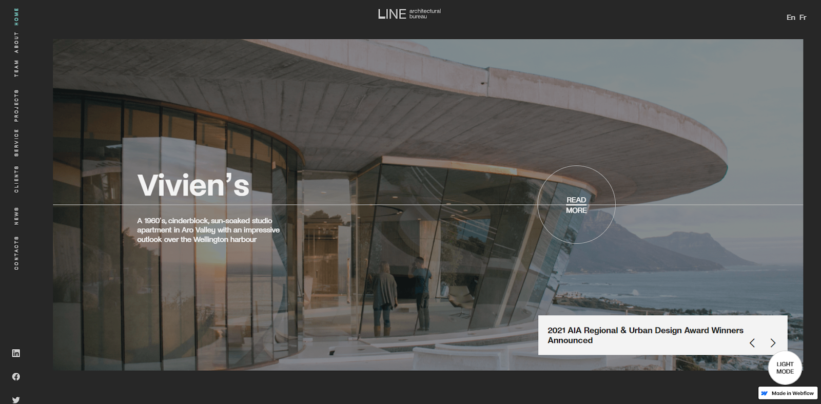 The Architectural Bureau homepage uses dark mode with a black background and white text.