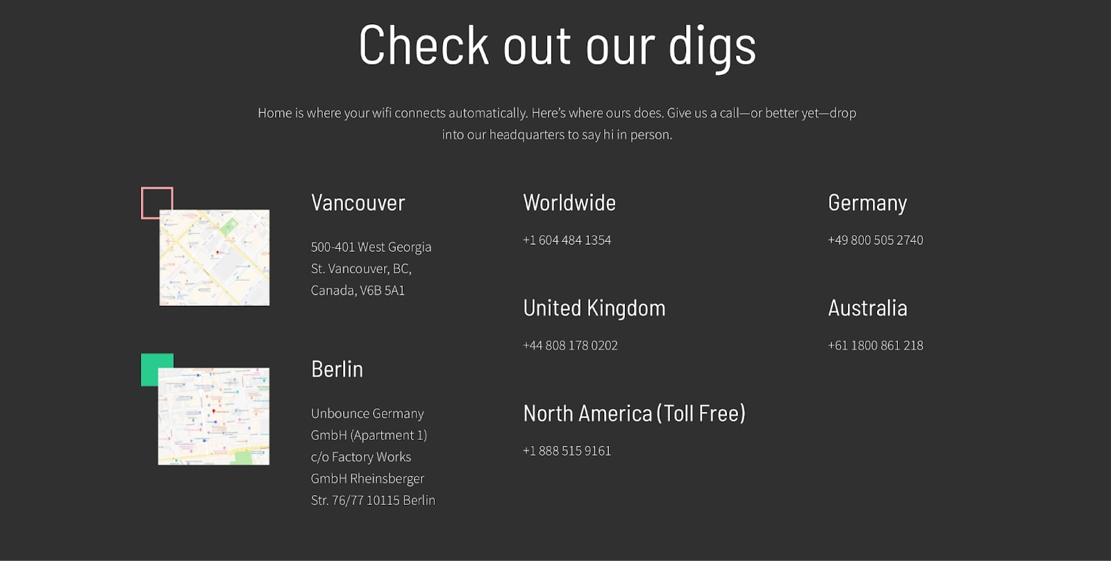 An image of the different offices that Unbounce has around the world.