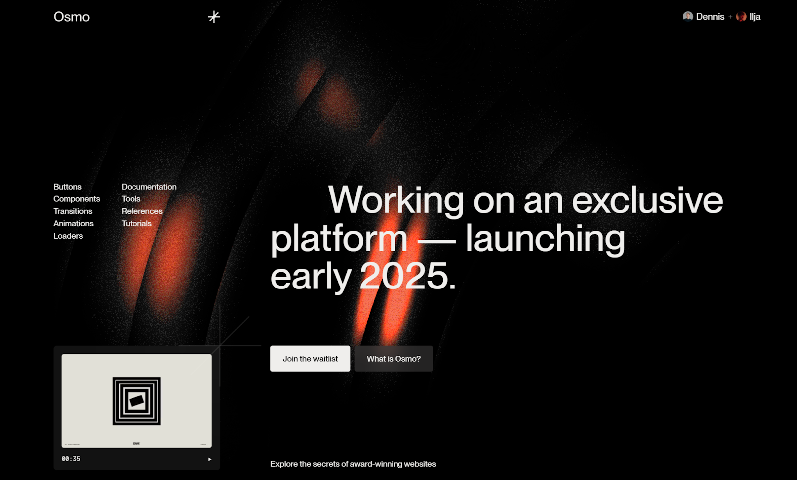 The Osmo landing page features the headline, “Working on an exclusive platform — launching early 2025.”