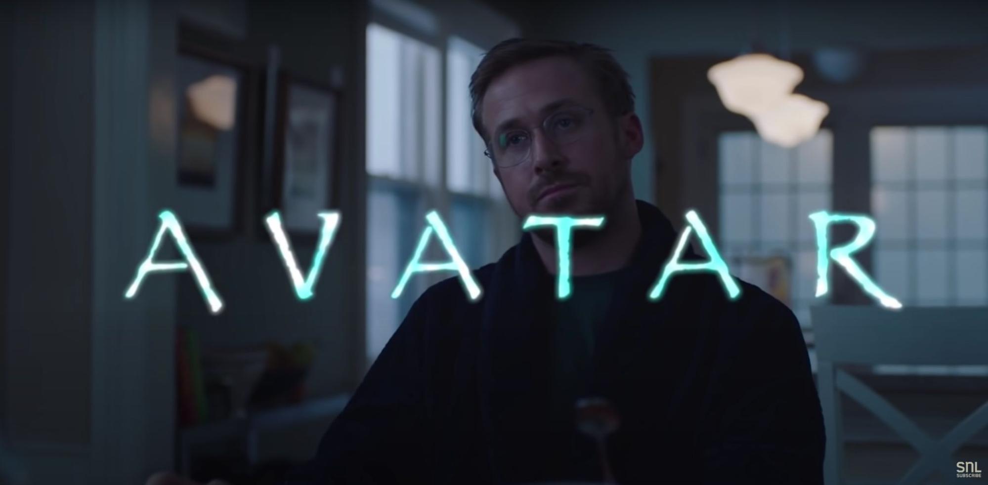 A man looking defeated in a dimly lit room with the word "AVATAR" in the center of image.