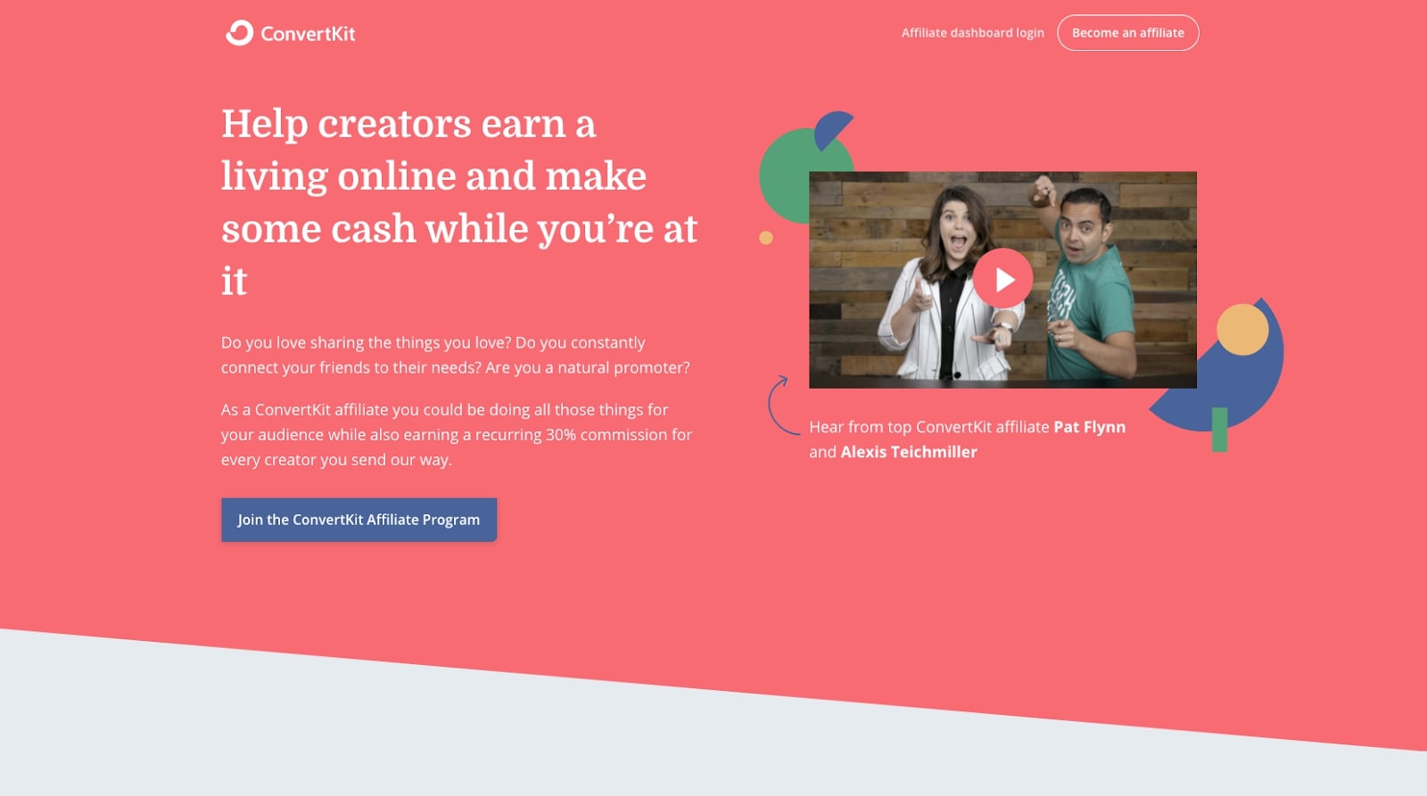 Screenshot of ConvertKit affiliate program homepage