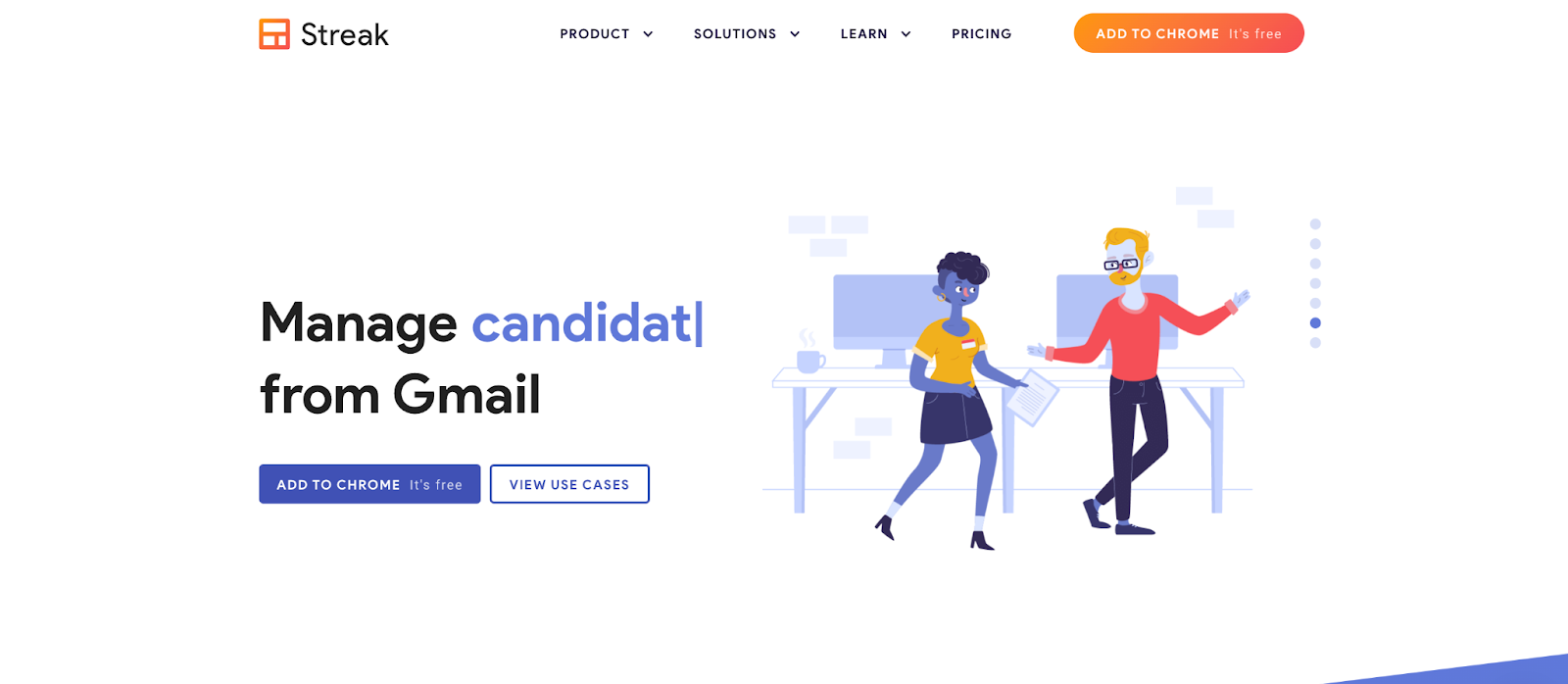 Screenshot of Streak's homepage from https://www.streak.com/