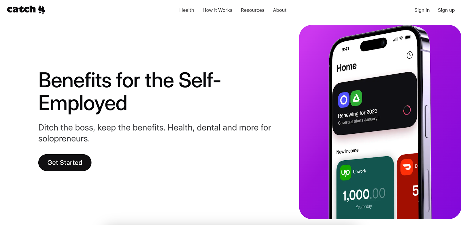 Screenshot of Catch homepage