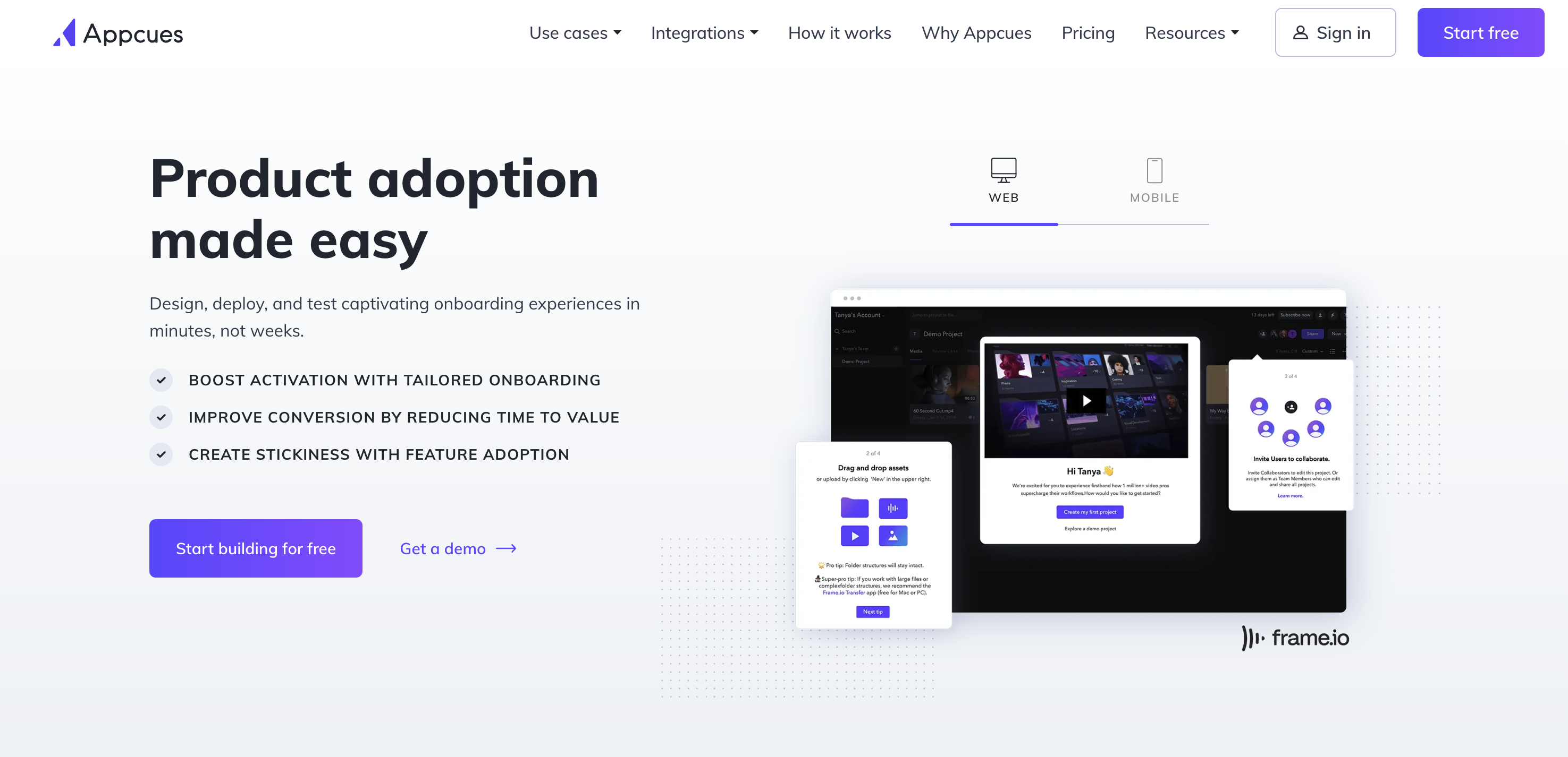 Screenshot of Appcues homepage