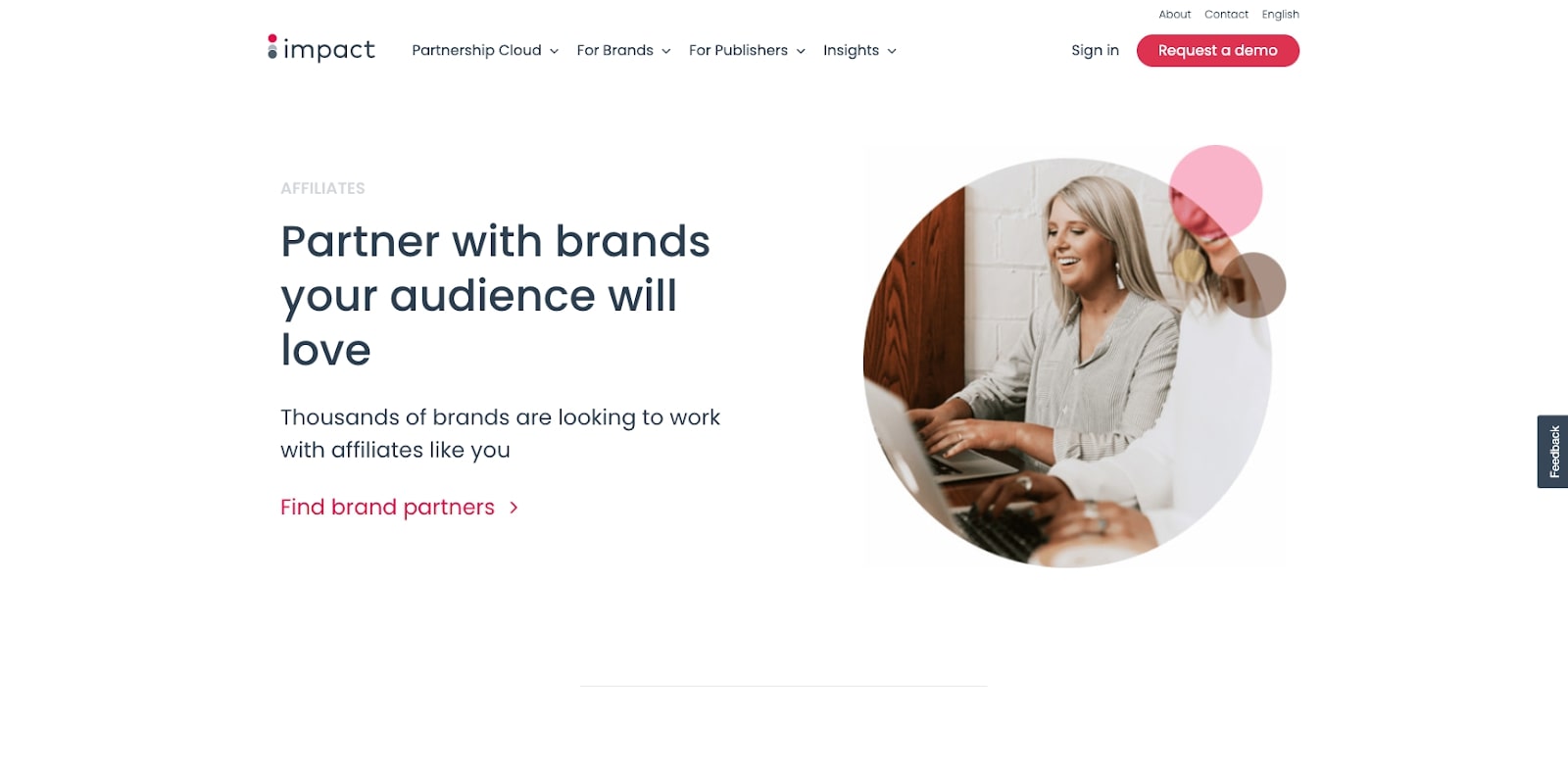 Screenshot Impact affiliate program website