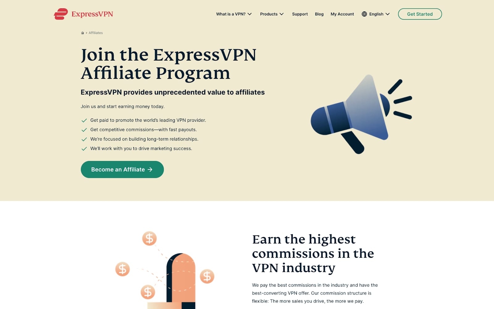 Screenshot of ExpressVPN affiliate program website