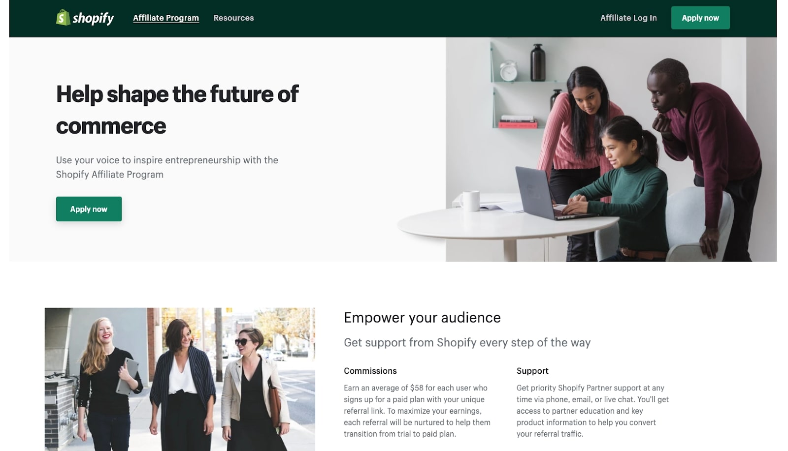 Screenshot of Shopify affiliate program website
